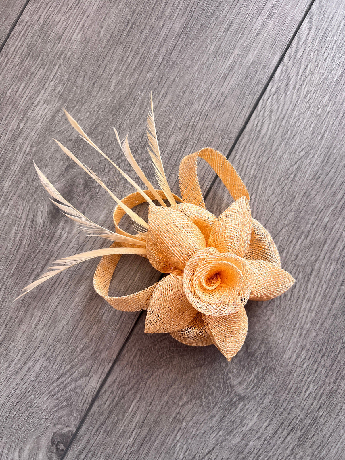 Peach Flower Fascinator Clip with Feathers-Fascinators Direct