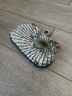 Beaded Sequin Peacock Design Clutch Evening Bag high quality