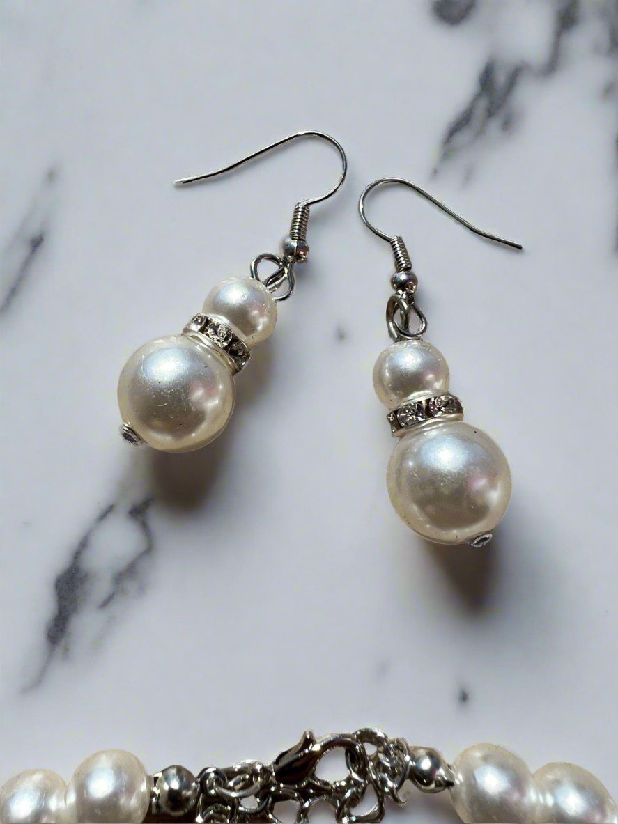 Pearl Earrings,Bracelet,Necklace Set White-Fascinators Direct