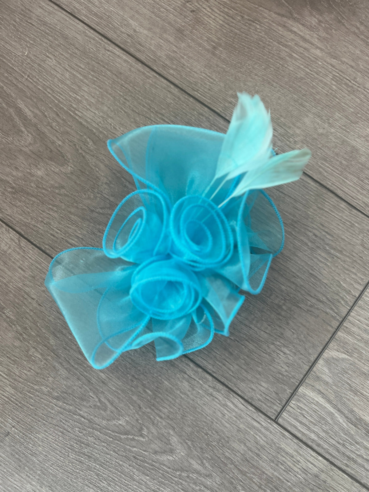 Pearlescent Blue Chiffon Flower Fascinator With Feathers-Fascinators Direct