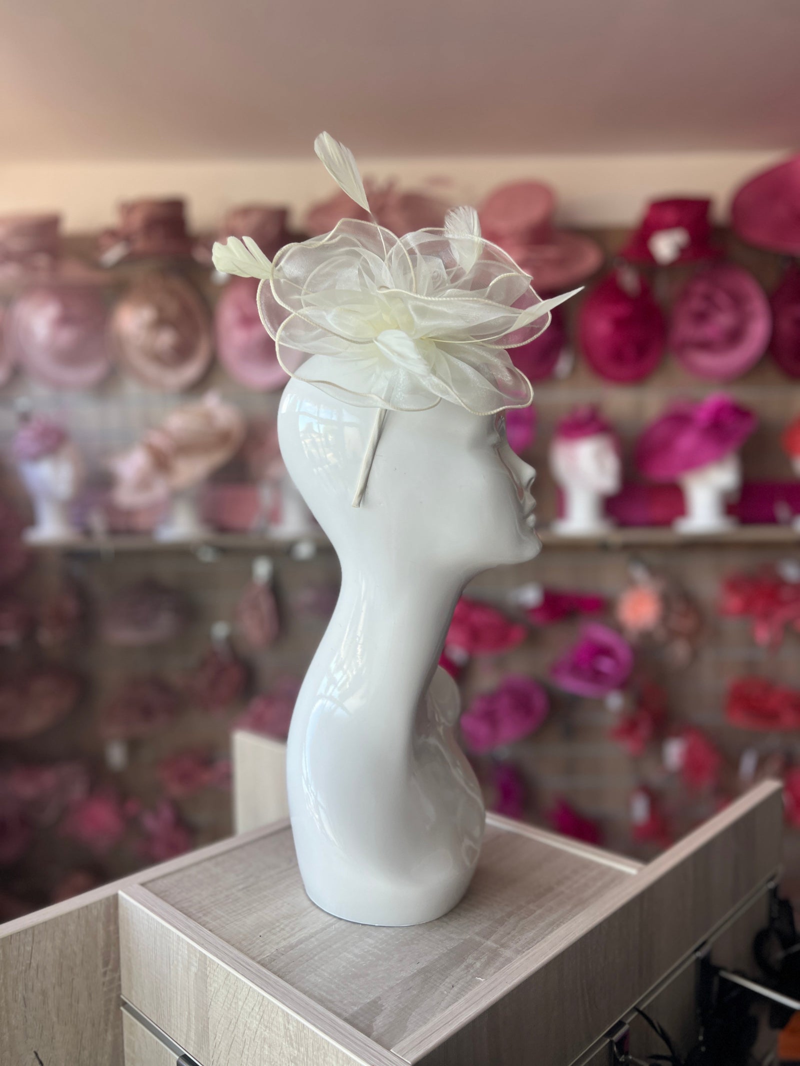 Pearlescent Cream Chiffon Flower Fascinator-Fascinators Direct
