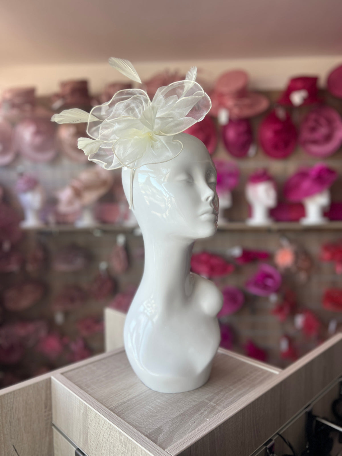 Pearlescent Cream Chiffon Flower Fascinator-Fascinators Direct