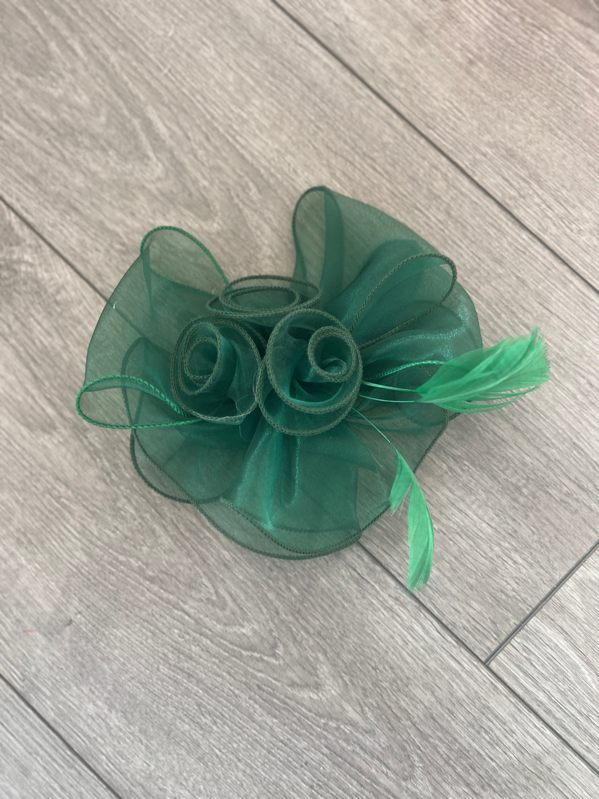 Pearlescent Emerald Chiffon Flower Fascinator With Feathers-Fascinators Direct