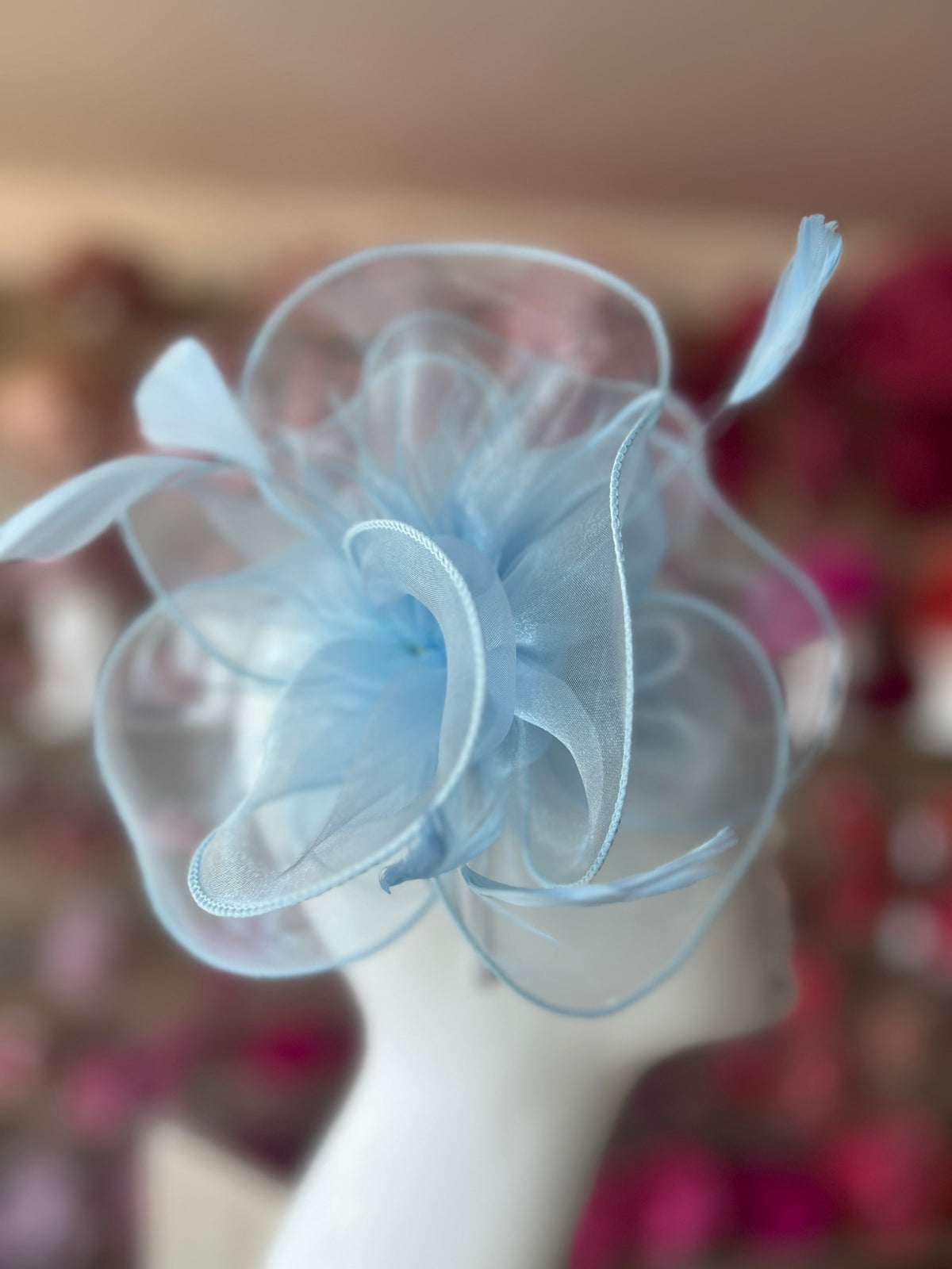 Pearlescent Light Blue Chiffon Flower Fascinator-Fascinators Direct
