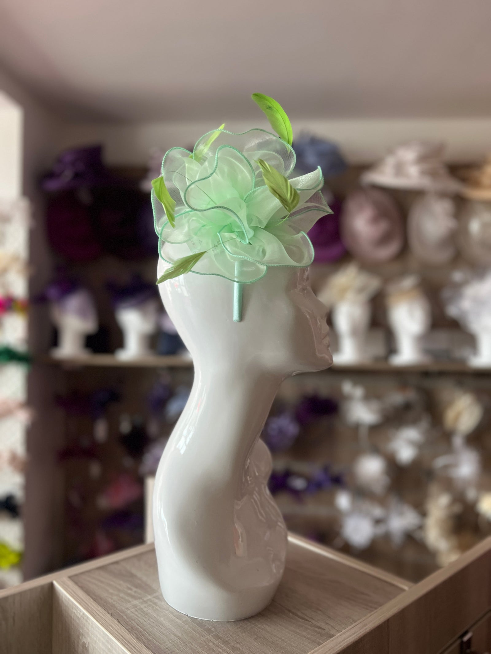 Pearlescent Light Green Chiffon Flower Fascinator-Fascinators Direct