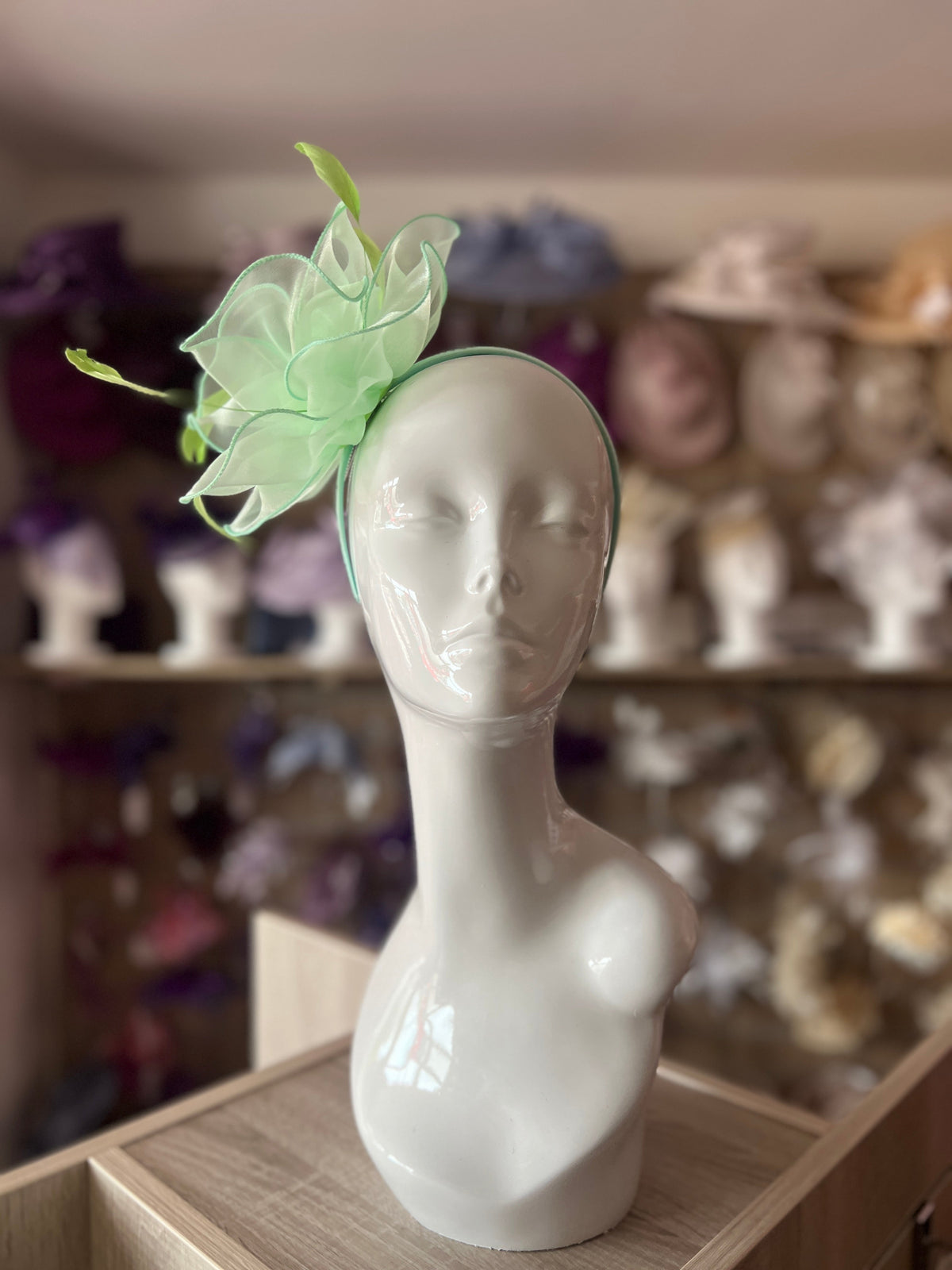 Pearlescent Light Green Chiffon Flower Fascinator-Fascinators Direct