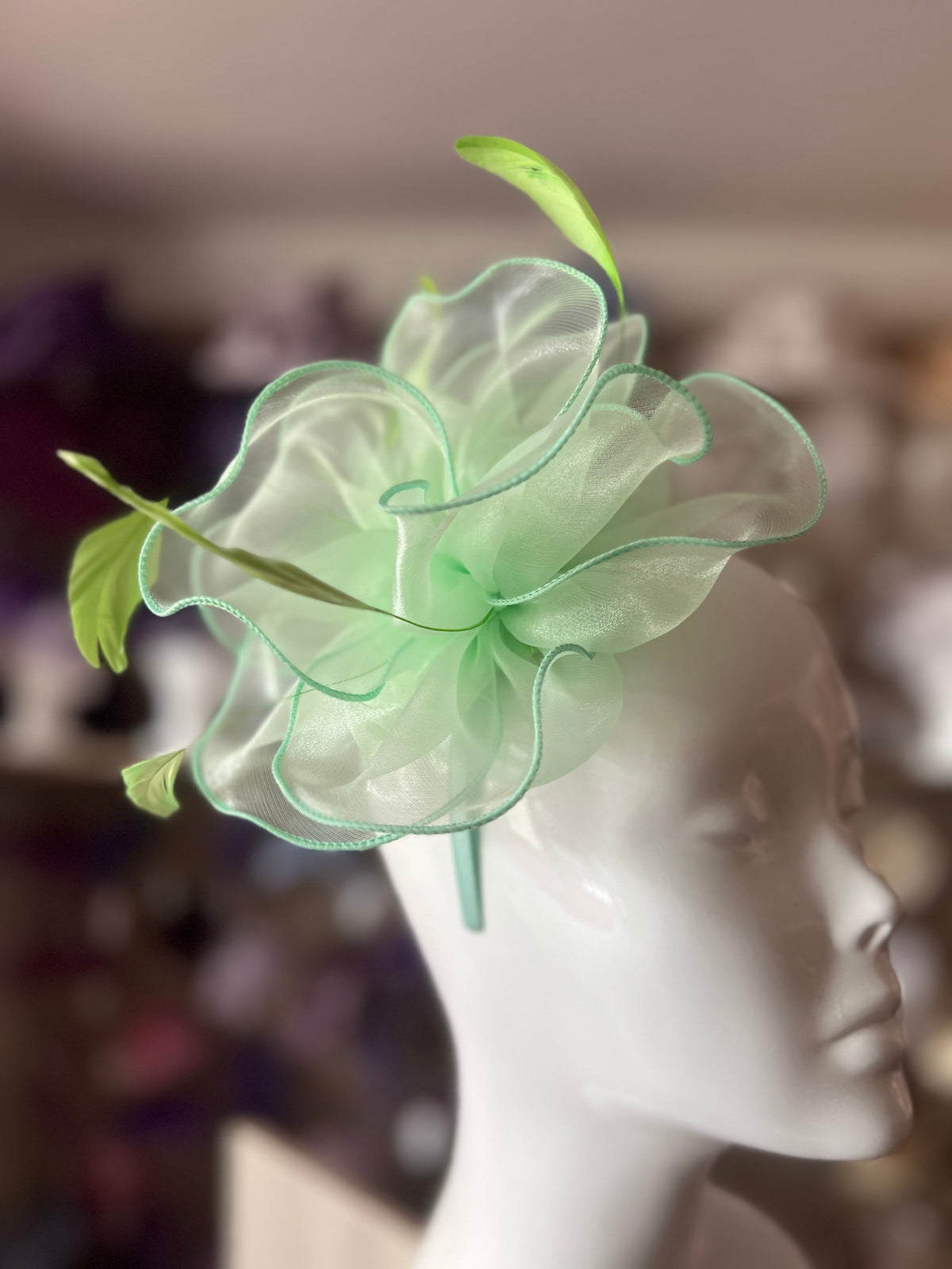 Pearlescent Light Green Chiffon Flower Fascinator-Fascinators Direct