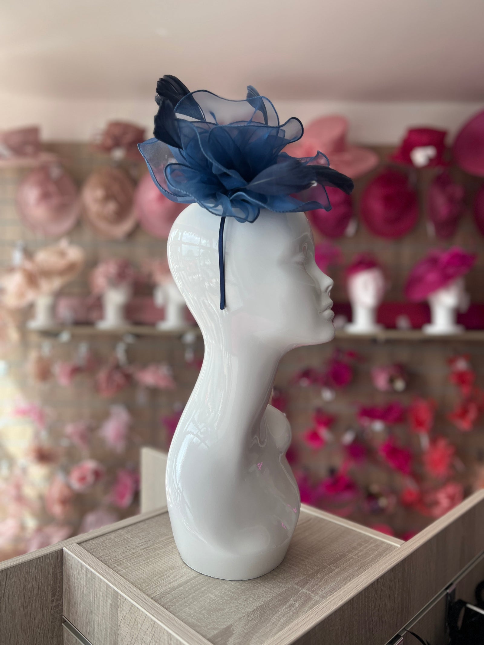 Pearlescent Navy Chiffon Flower Fascinator-Fascinators Direct