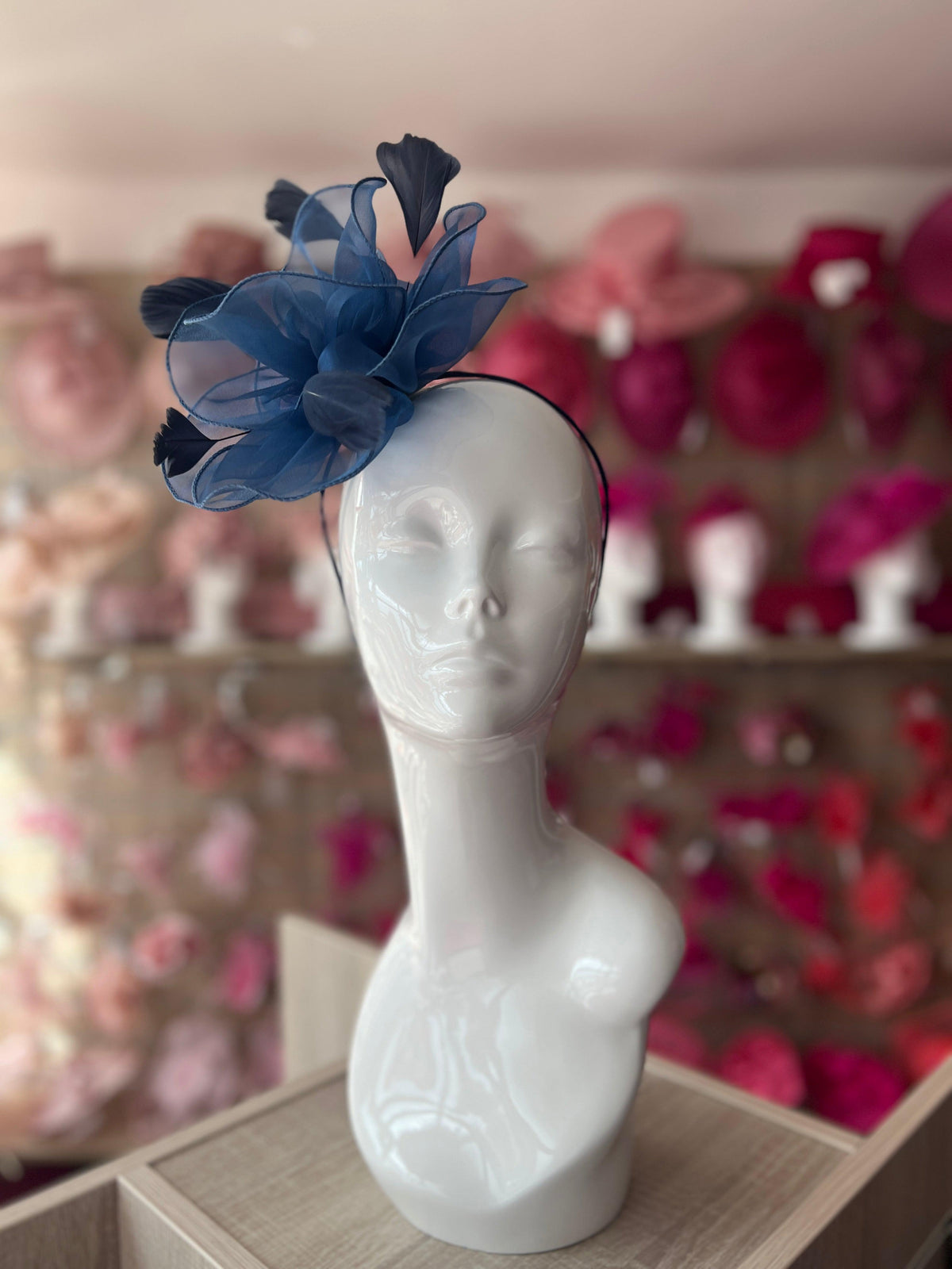 Pearlescent Navy Chiffon Flower Fascinator-Fascinators Direct