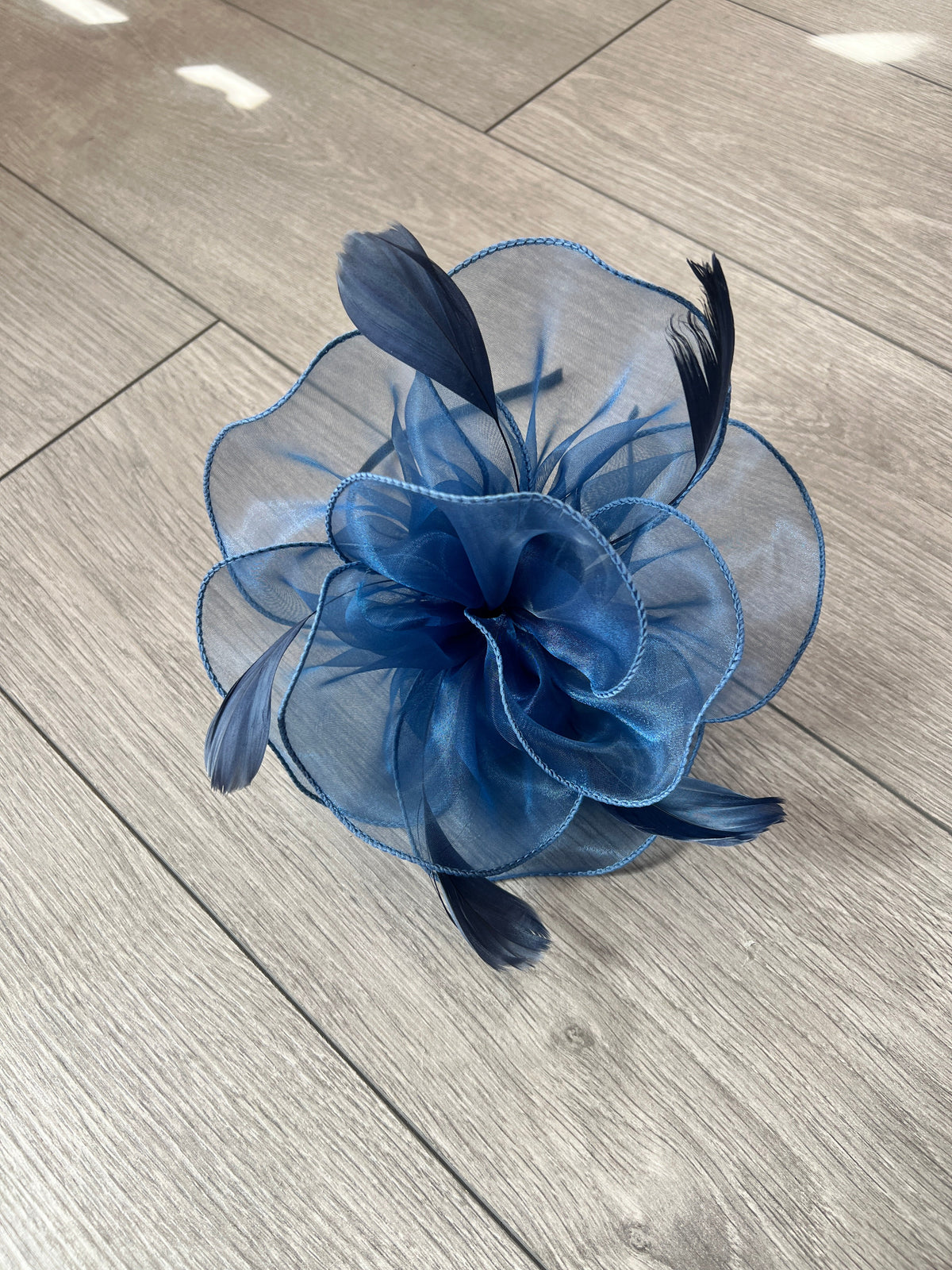 Pearlescent Navy Chiffon Flower Fascinator-Fascinators Direct