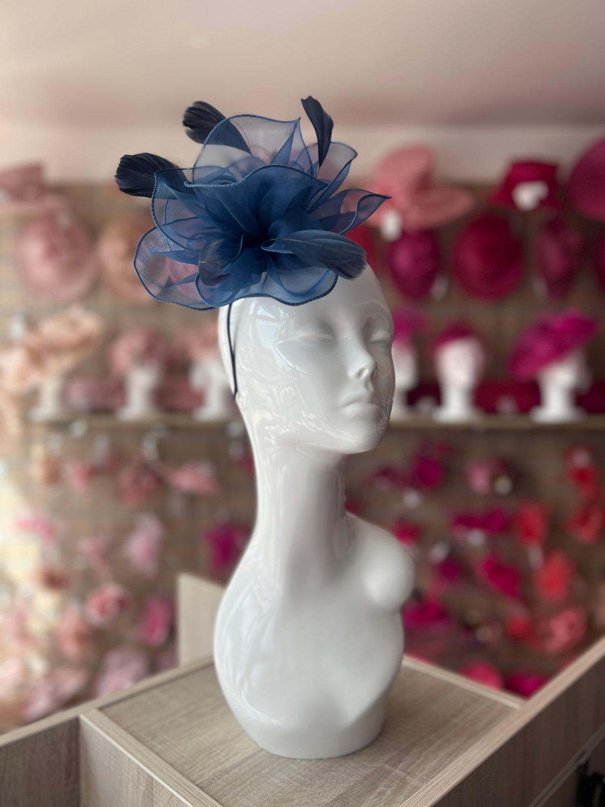Pearlescent Navy Chiffon Flower Fascinator-Fascinators Direct