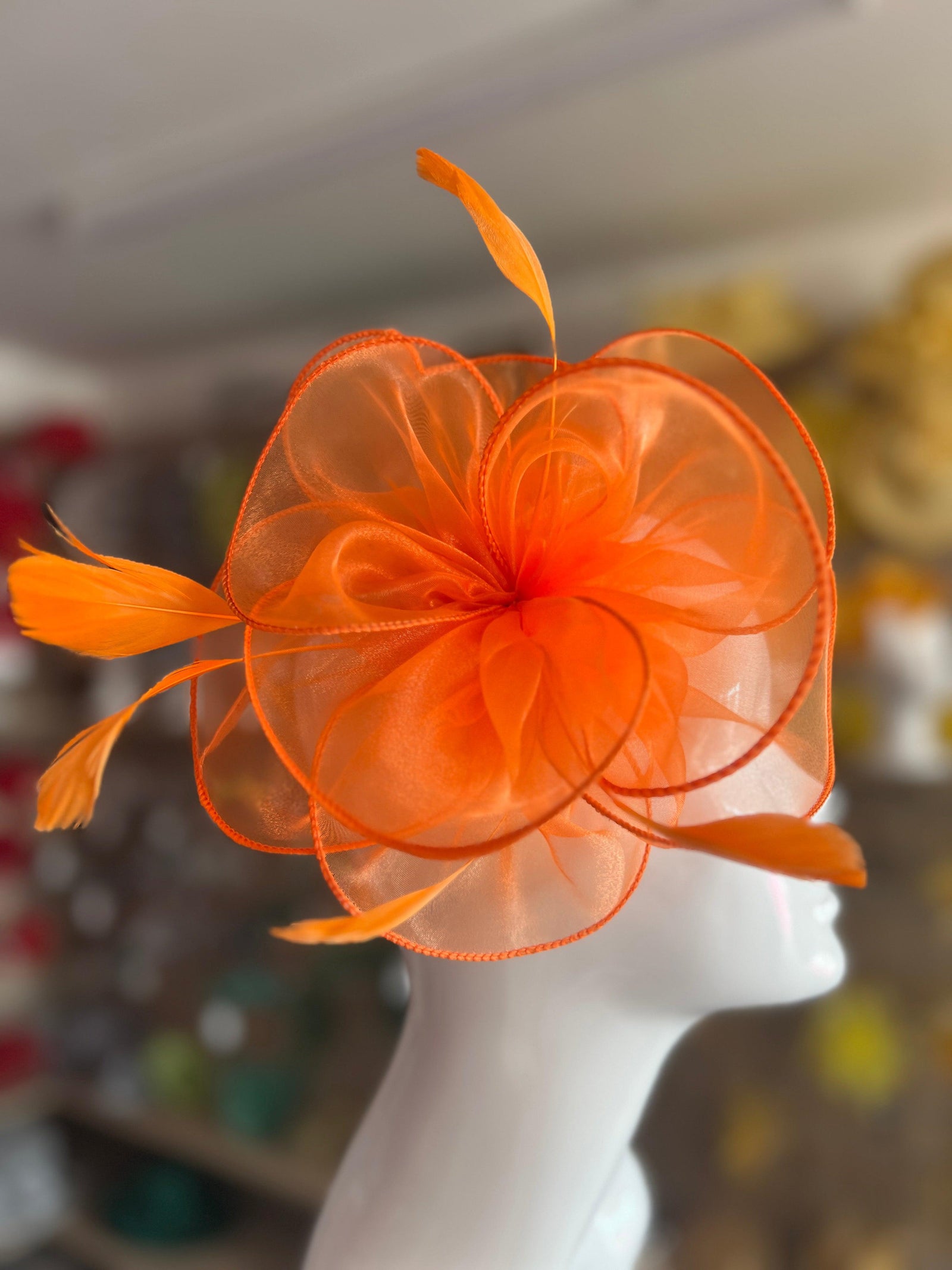 Pearlescent Orange Chiffon Flower Fascinator-Fascinators Direct
