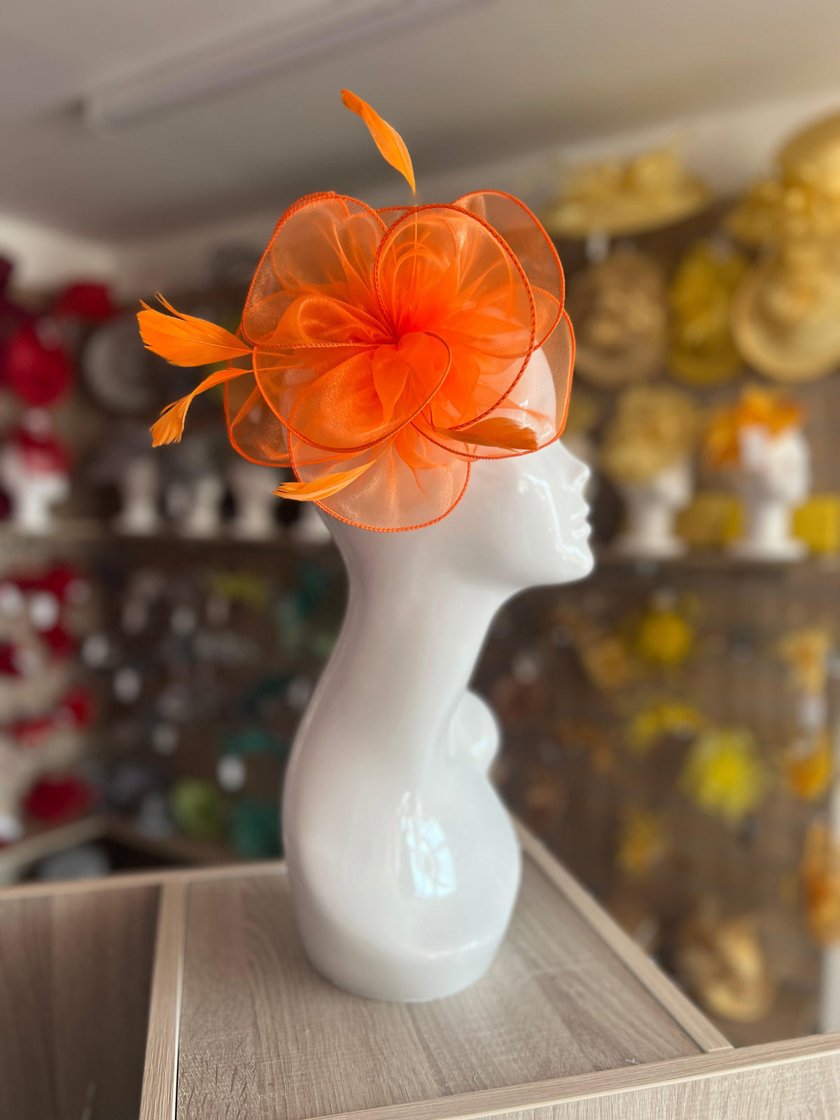 Pearlescent Orange Chiffon Flower Fascinator-Fascinators Direct