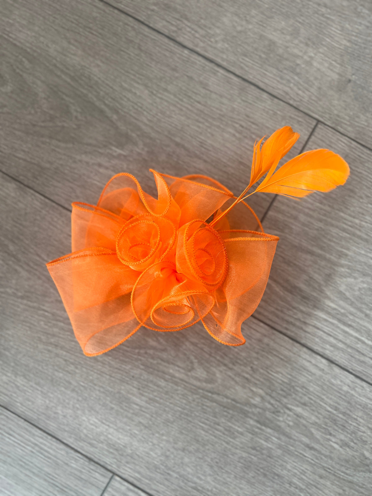 Pearlescent Orange Chiffon Flower Fascinator With Feathers-Fascinators Direct
