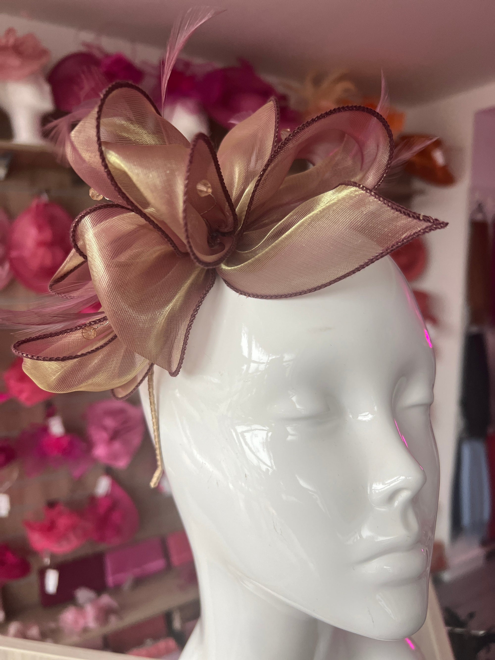 Pearlescent Organza Blush Fascinator Headband-Fascinators Direct