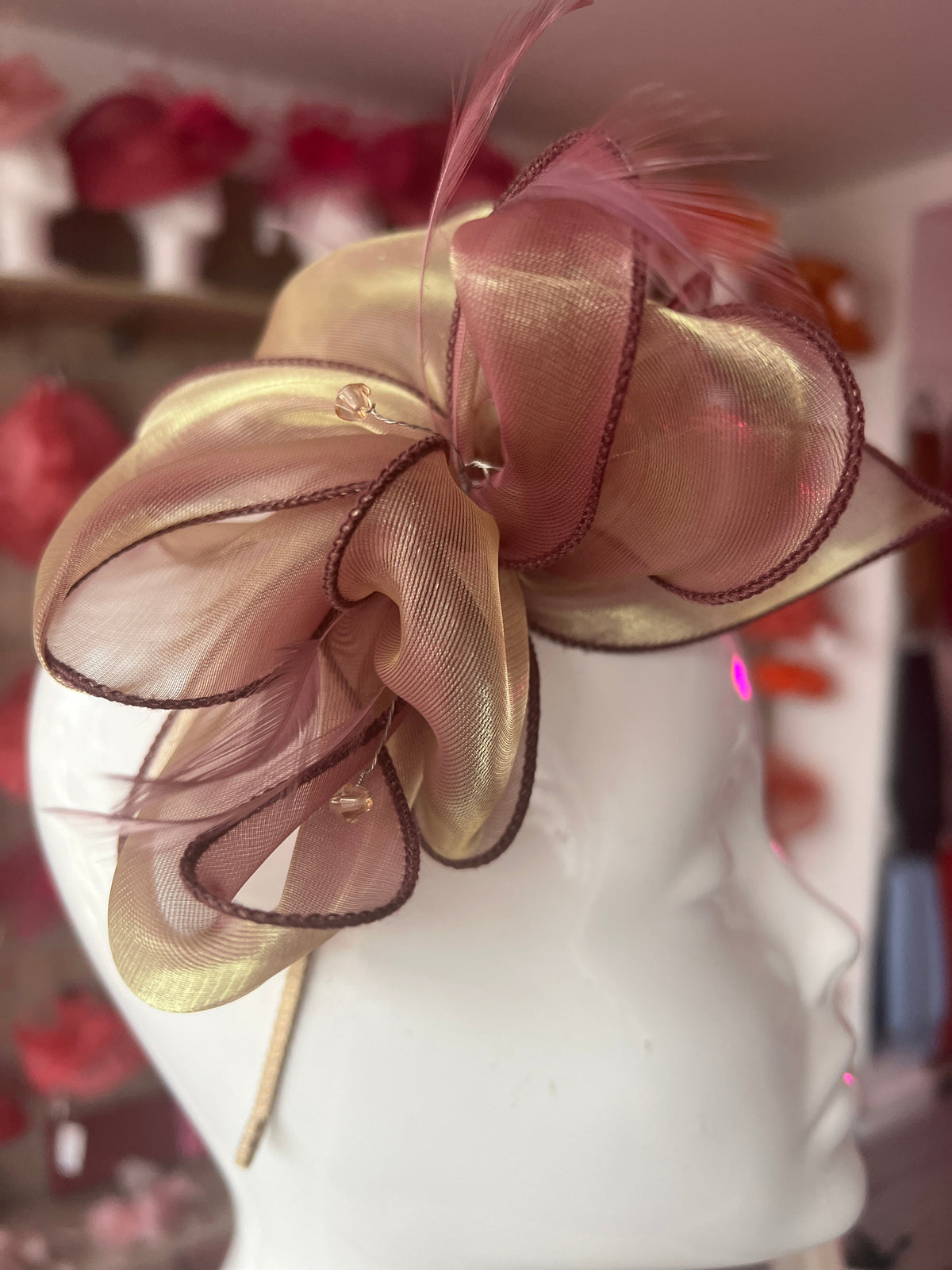Pearlescent Organza Blush Fascinator Headband-Fascinators Direct