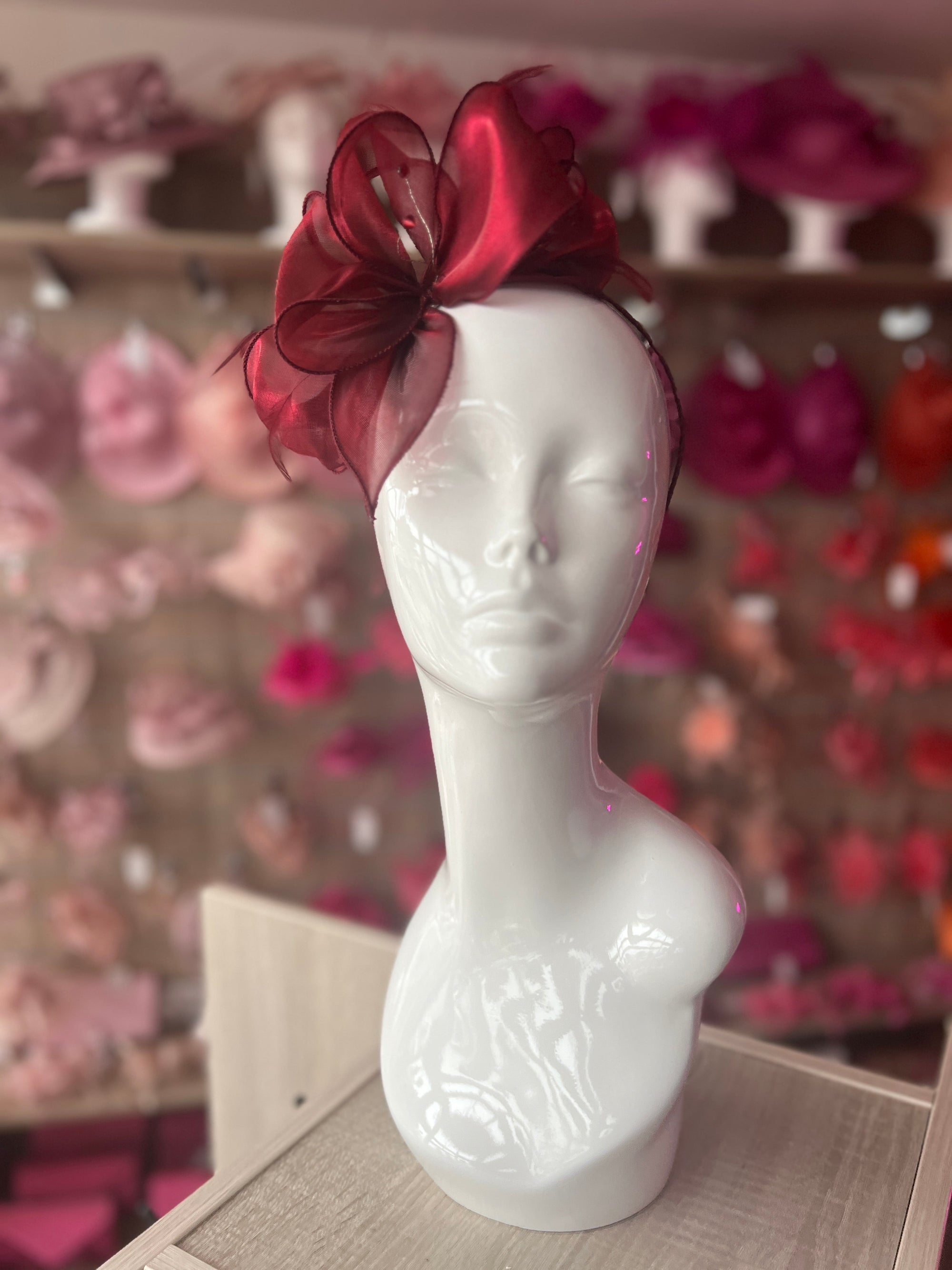 Pearlescent Organza Burgundy Fascinator Headband-Fascinators Direct