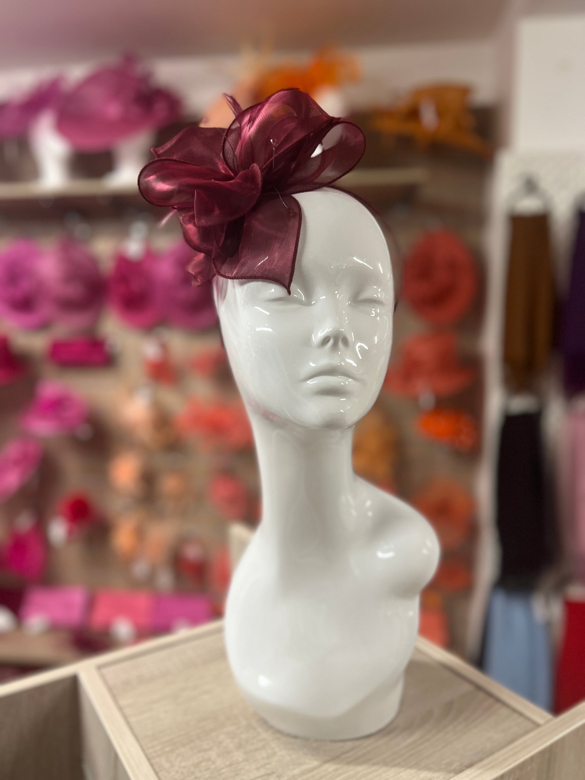 Pearlescent Organza Damson Fascinator Headband-Fascinators Direct