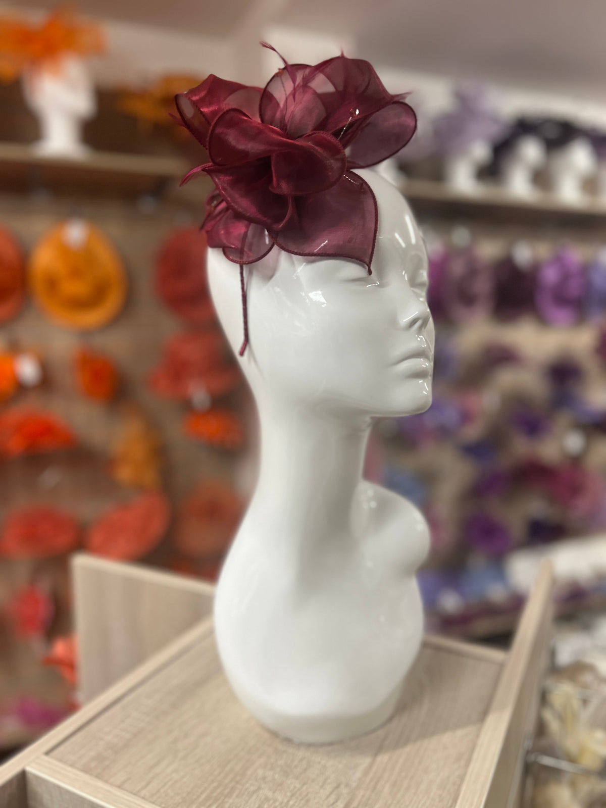 Pearlescent Organza Damson Fascinator Headband-Fascinators Direct