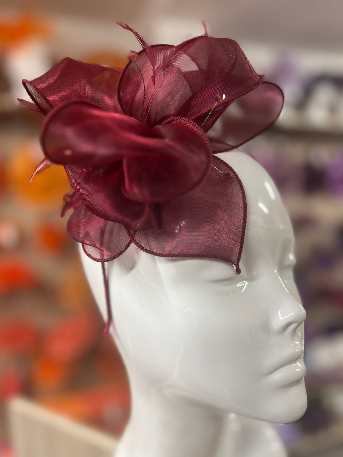 Pearlescent Organza Damson Fascinator Headband-Fascinators Direct