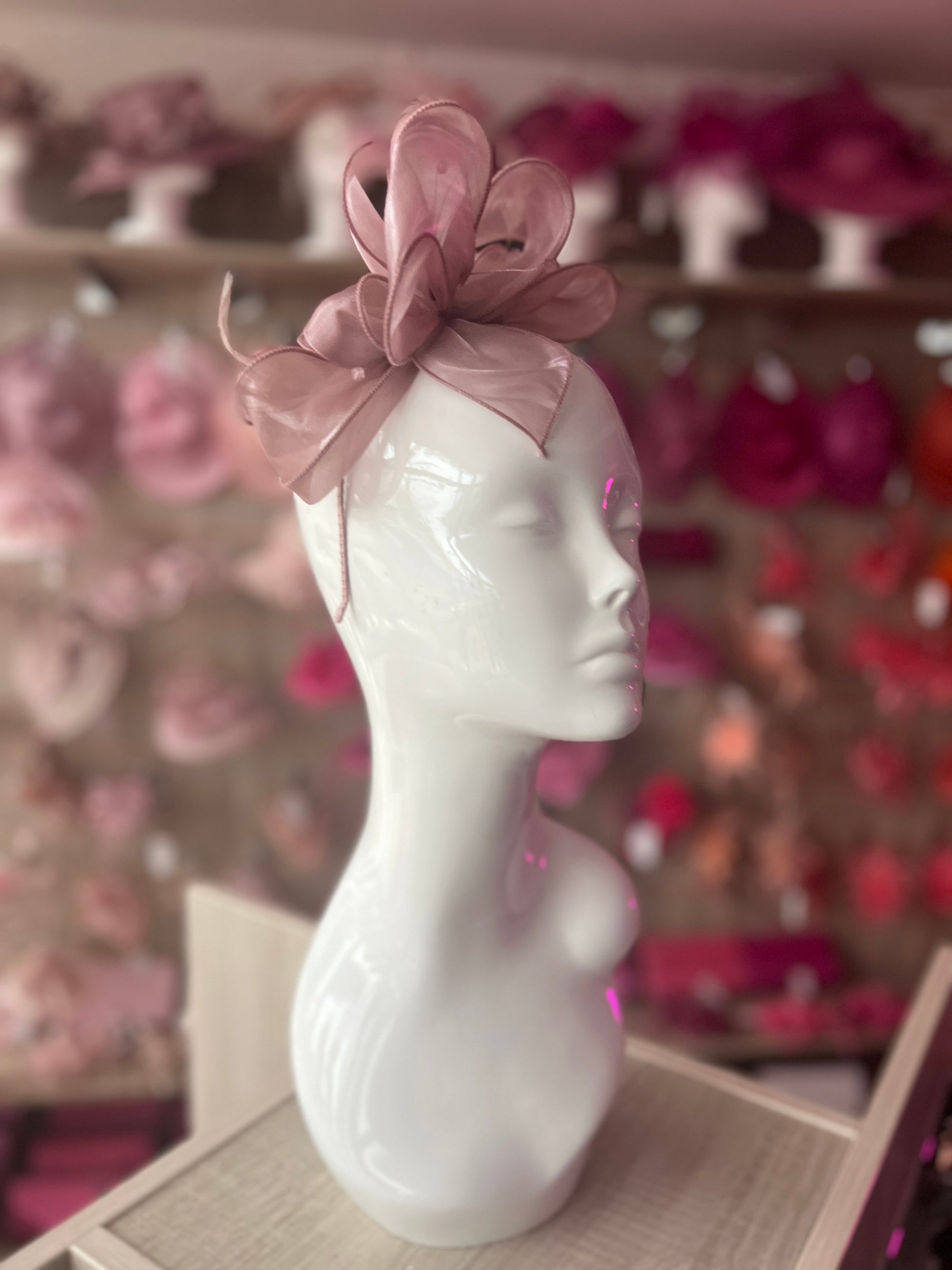 Pearlescent Organza Dusky Pink Fascinator Headband-Fascinators Direct