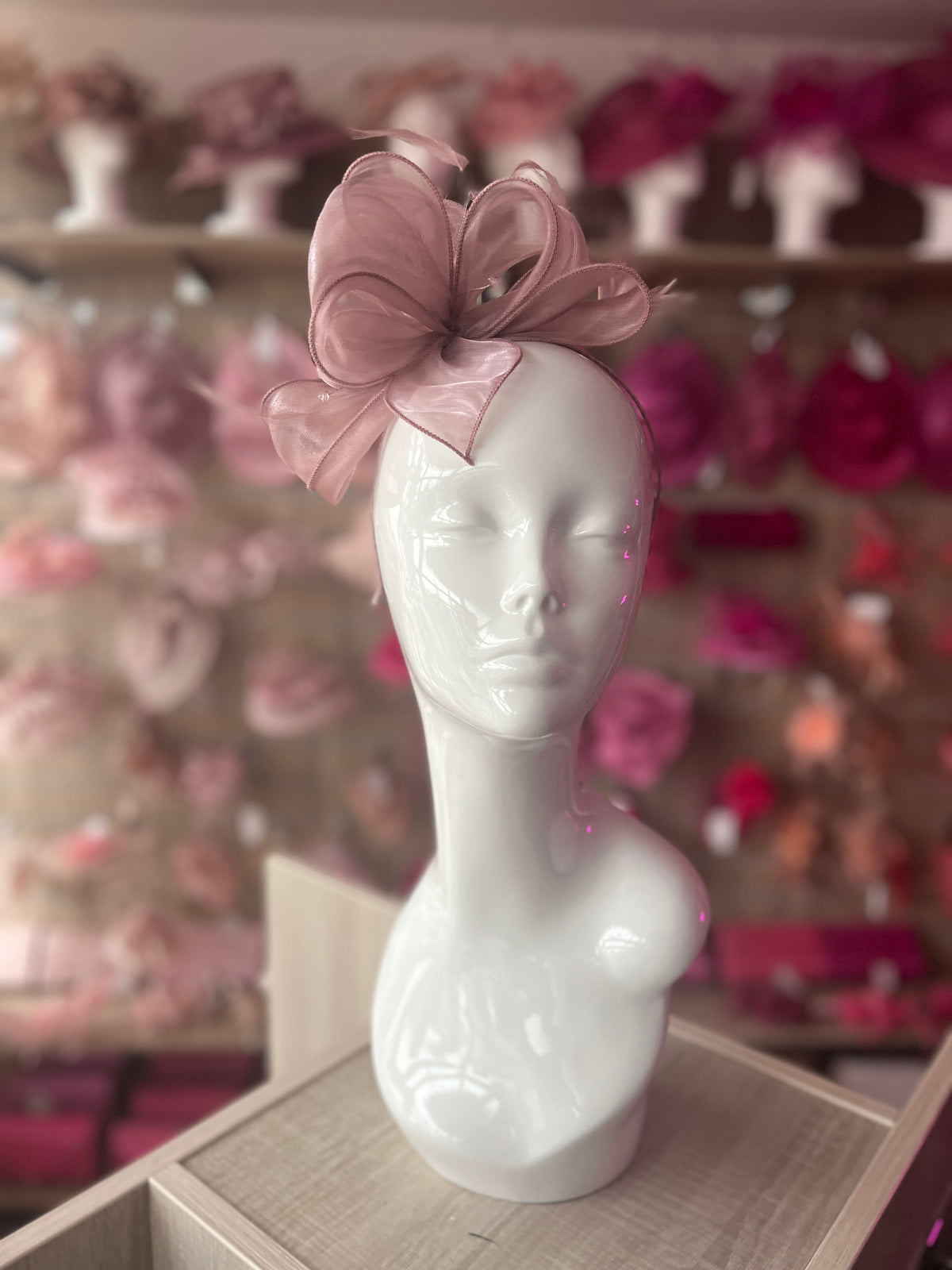 Pearlescent Organza Dusky Pink Fascinator Headband-Fascinators Direct