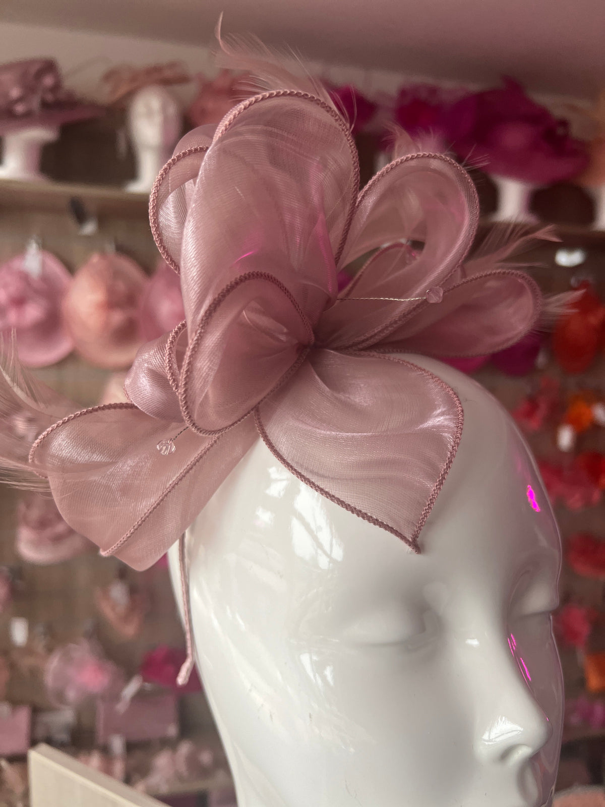 Pearlescent Organza Dusky Pink Fascinator Headband-Fascinators Direct