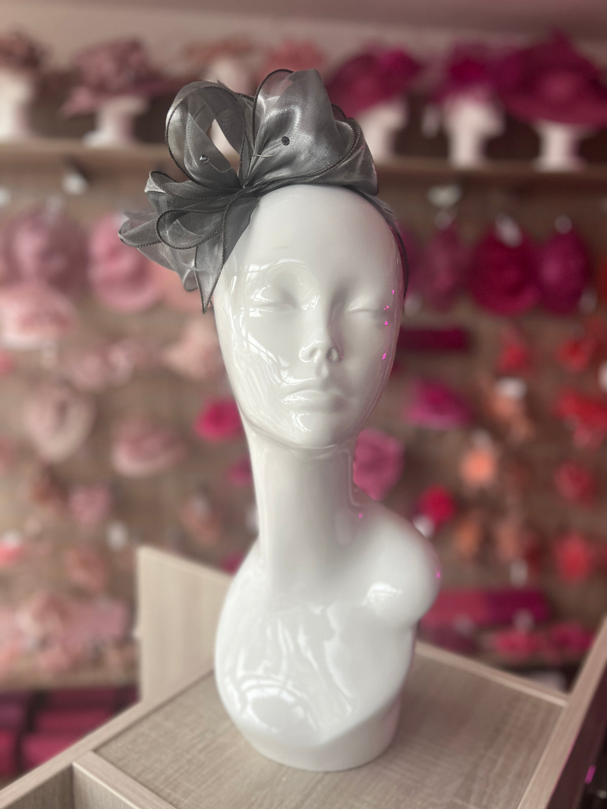 Pearlescent Organza Graphite Fascinator Headband-Fascinators Direct