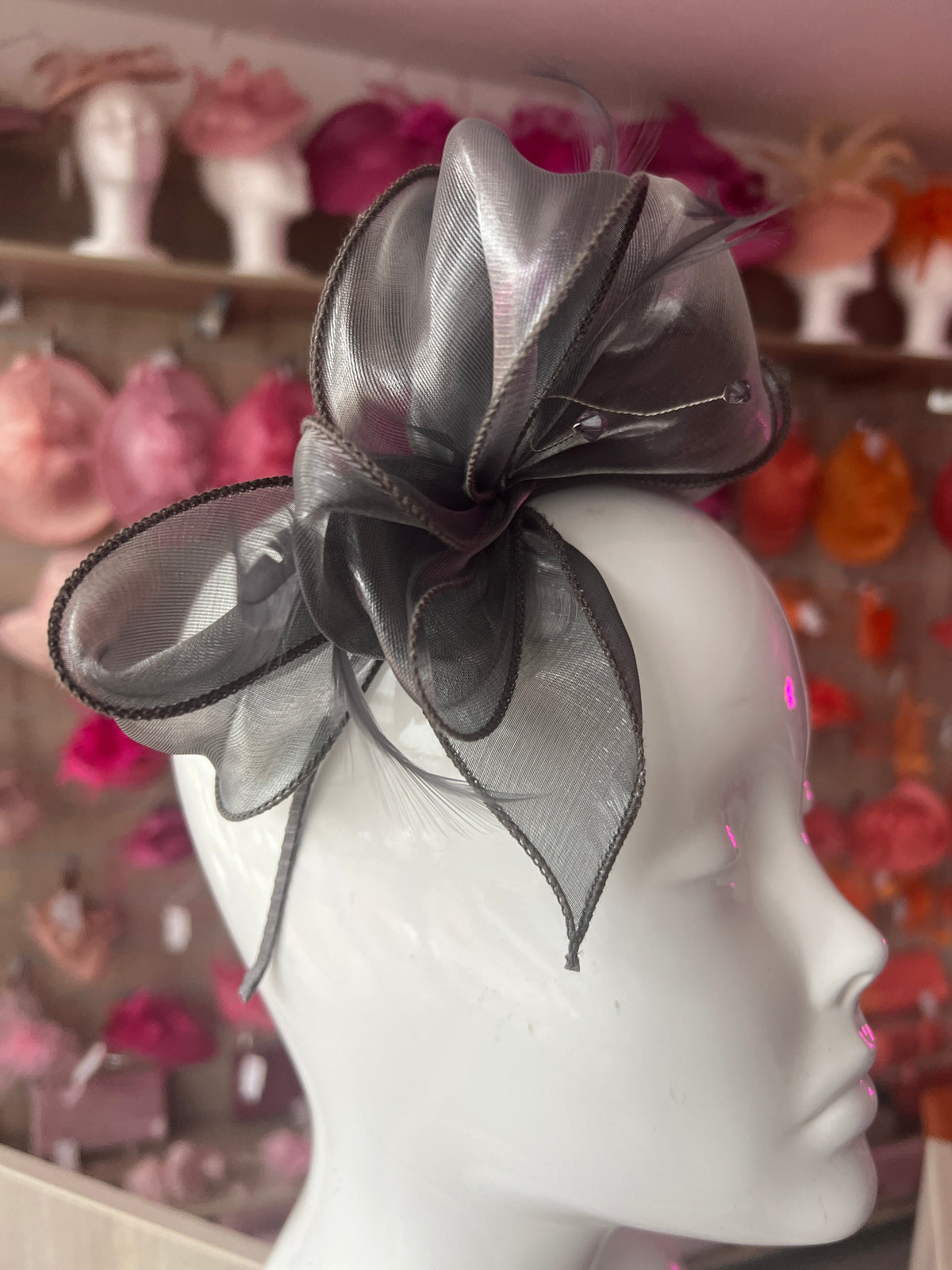 Pearlescent Organza Graphite Fascinator Headband-Fascinators Direct