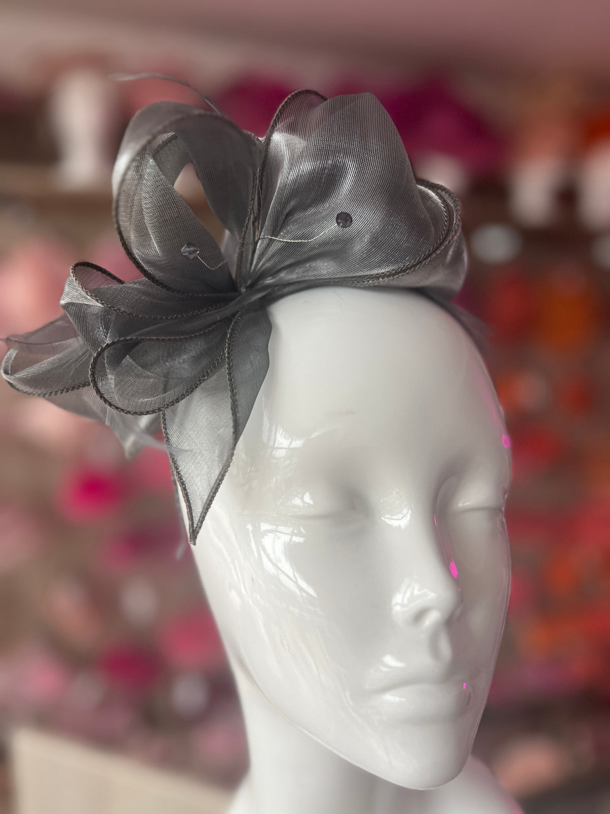 Pearlescent Organza Graphite Fascinator Headband-Fascinators Direct