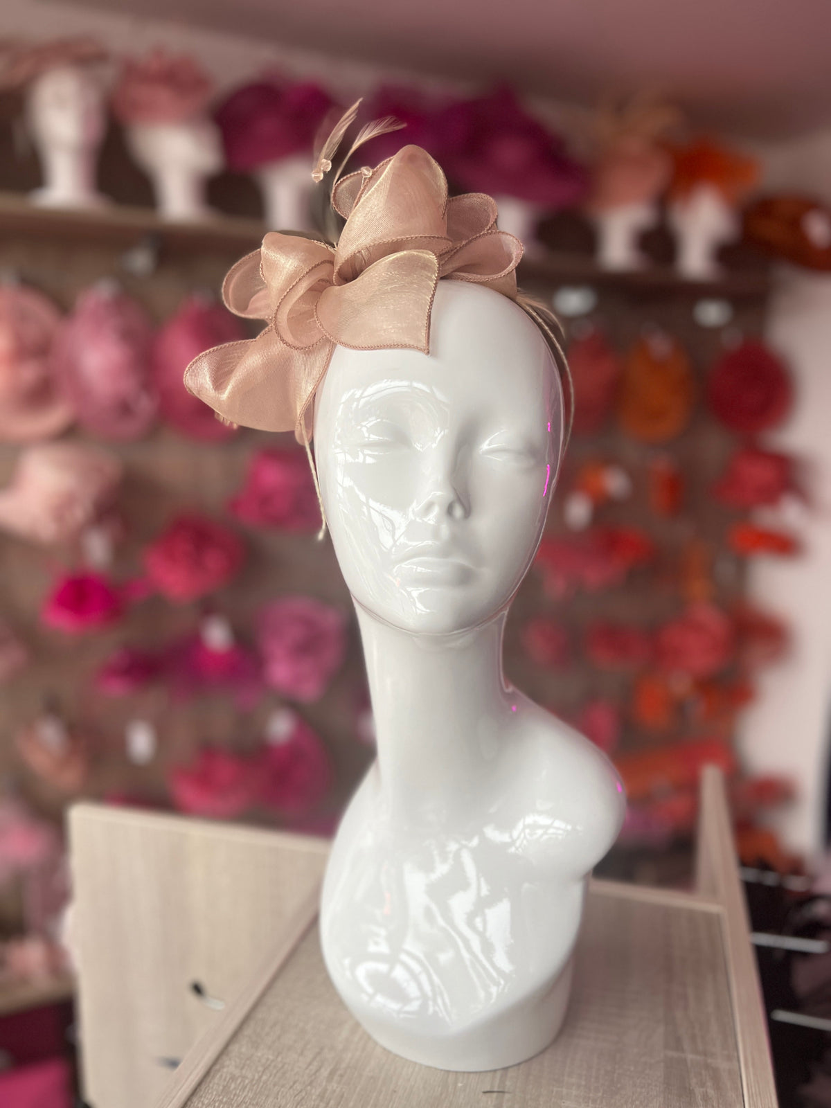 Pearlescent Organza Latte Fascinator Headband-Fascinators Direct