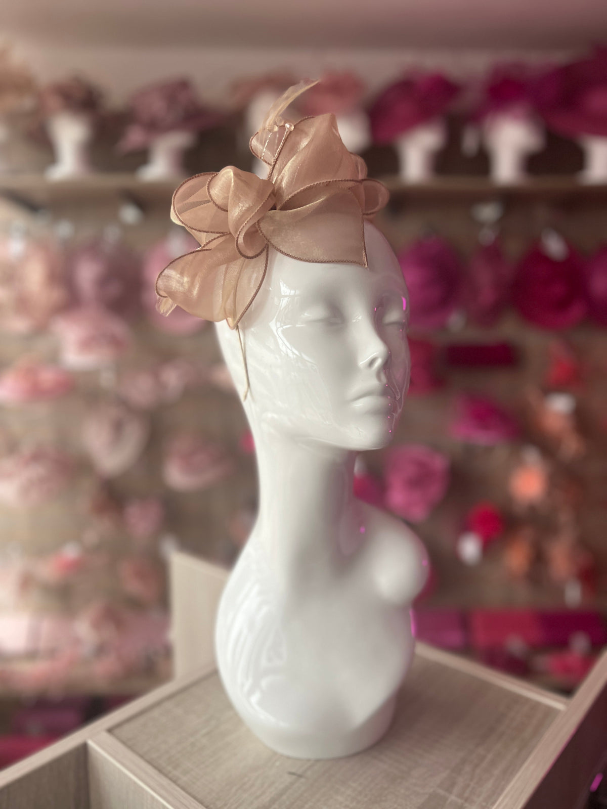 Pearlescent Organza Latte Fascinator Headband-Fascinators Direct