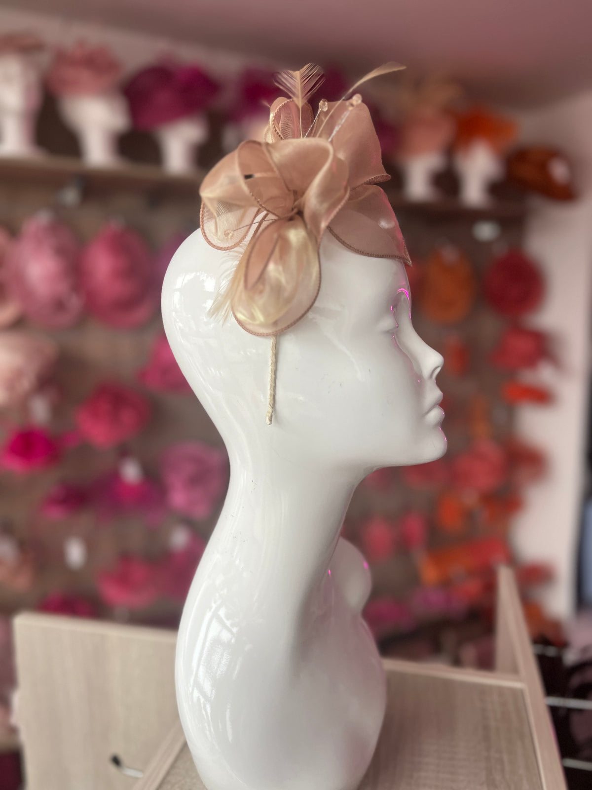 Pearlescent Organza Latte Fascinator Headband-Fascinators Direct