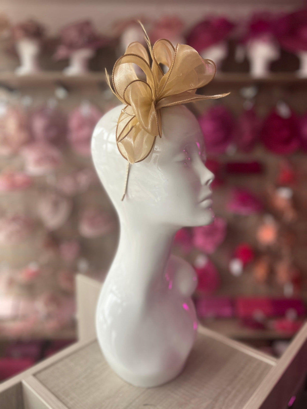 Pearlescent Organza Pale Gold Fascinator Headband-Fascinators Direct