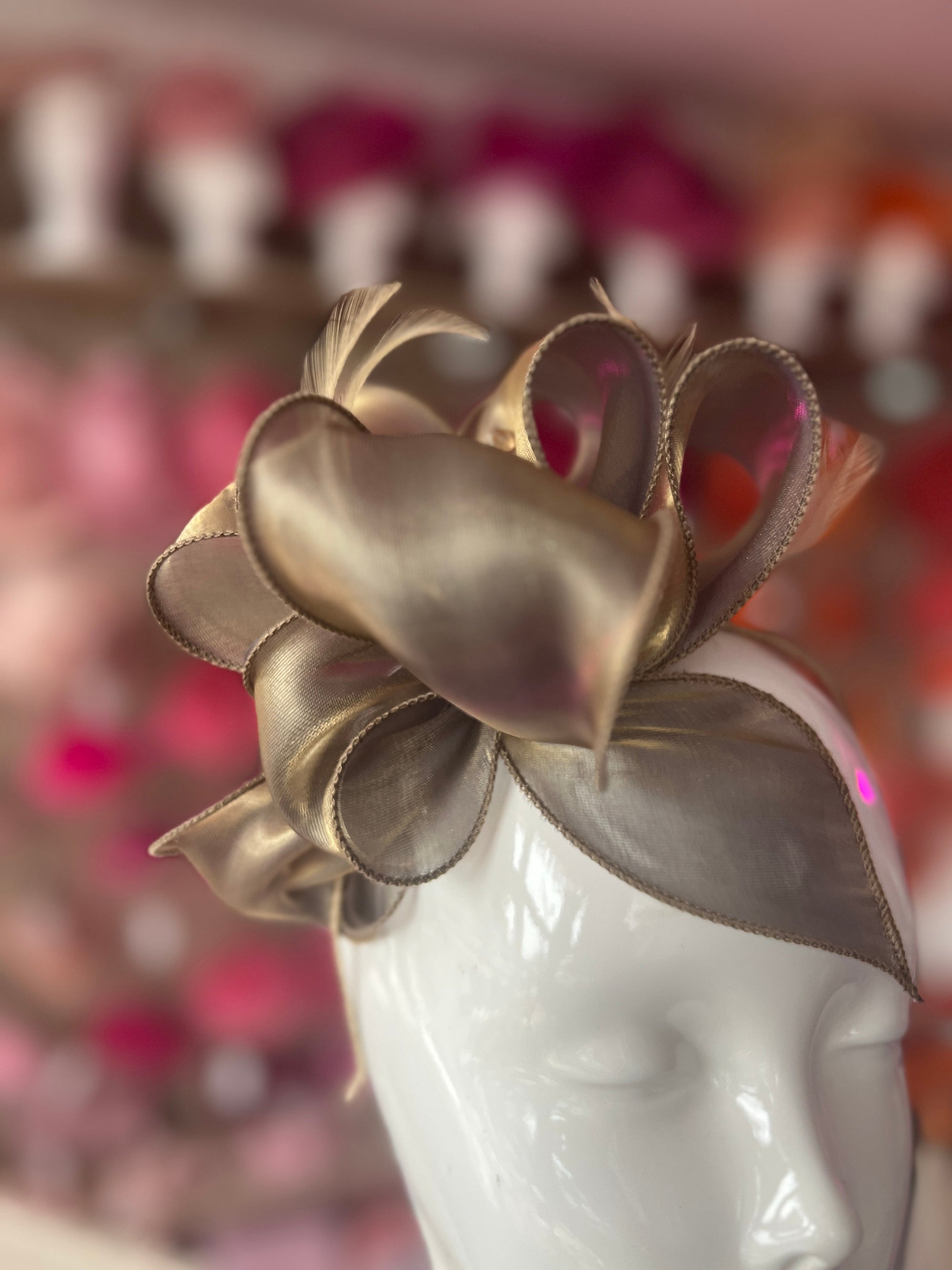 Pearlescent Organza Taupe Fascinator Headband-Fascinators Direct