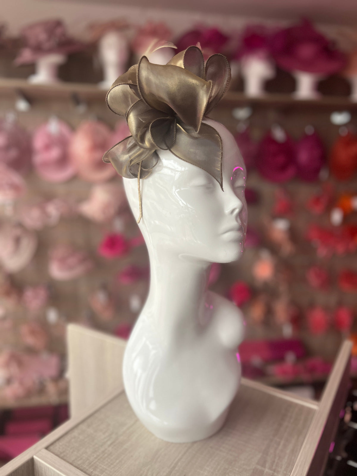 Pearlescent Organza Taupe Fascinator Headband-Fascinators Direct