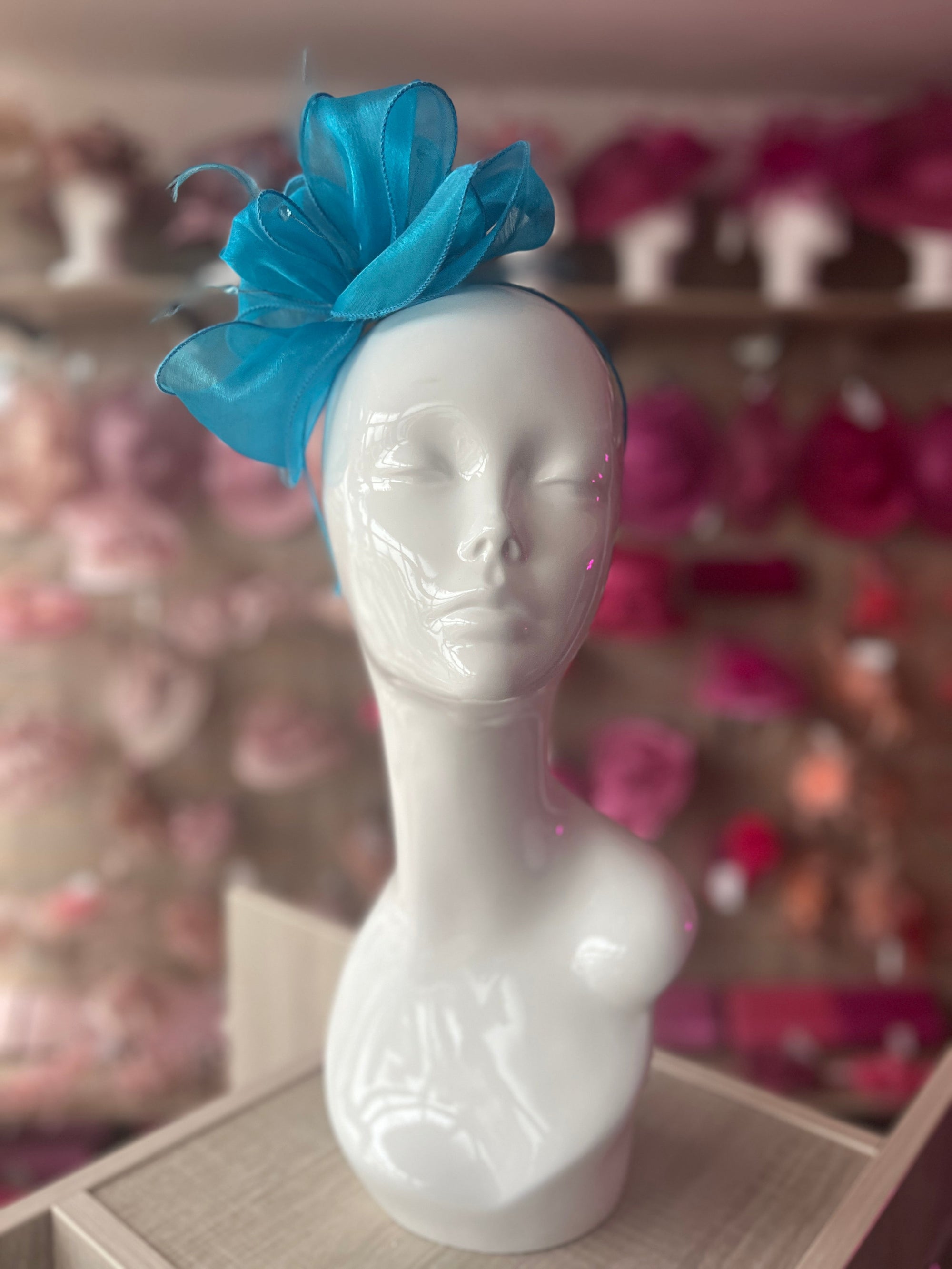 Pearlescent Organza Turquoise Fascinator Headband-Fascinators Direct