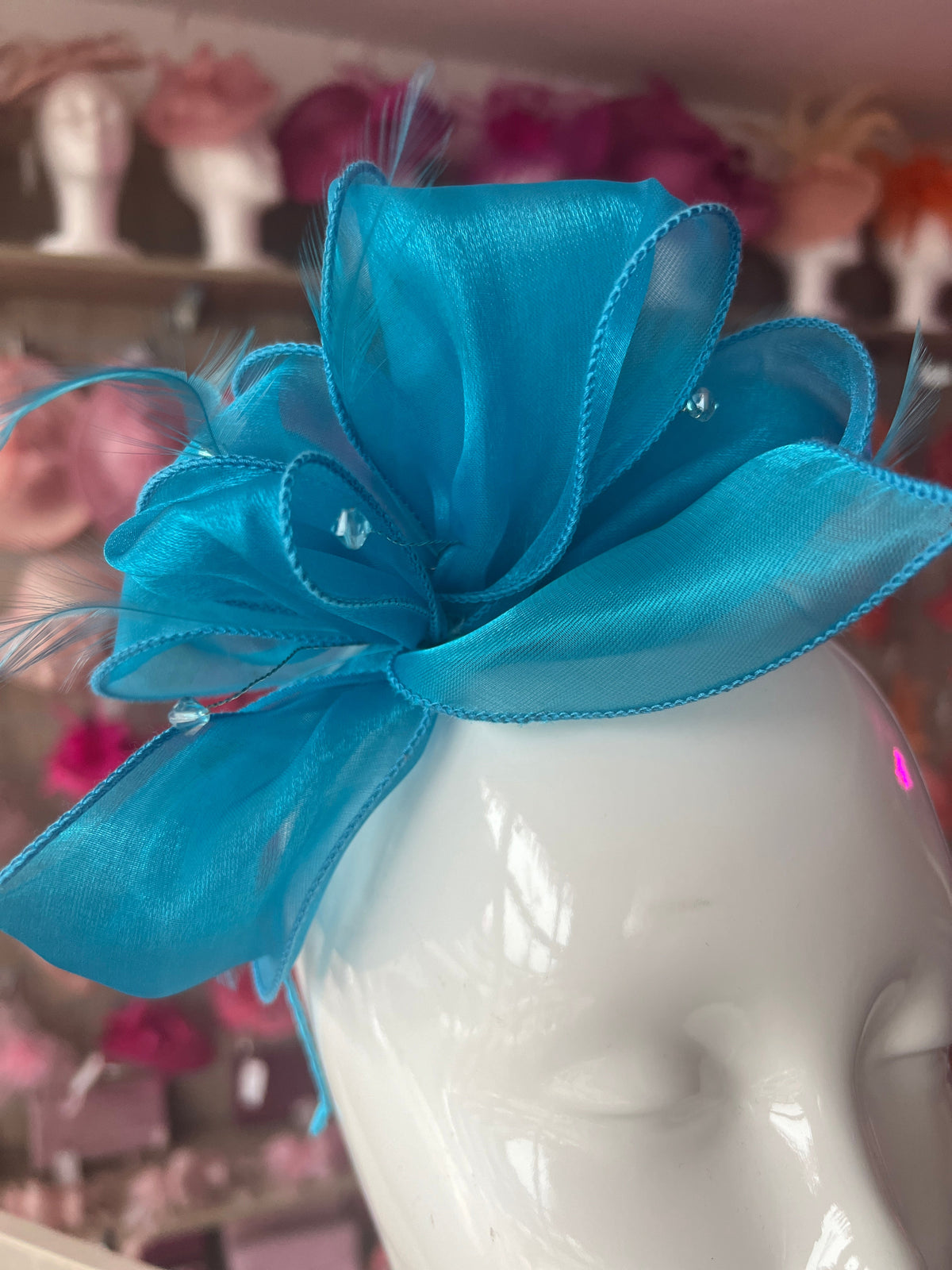 Pearlescent Organza Turquoise Fascinator Headband-Fascinators Direct