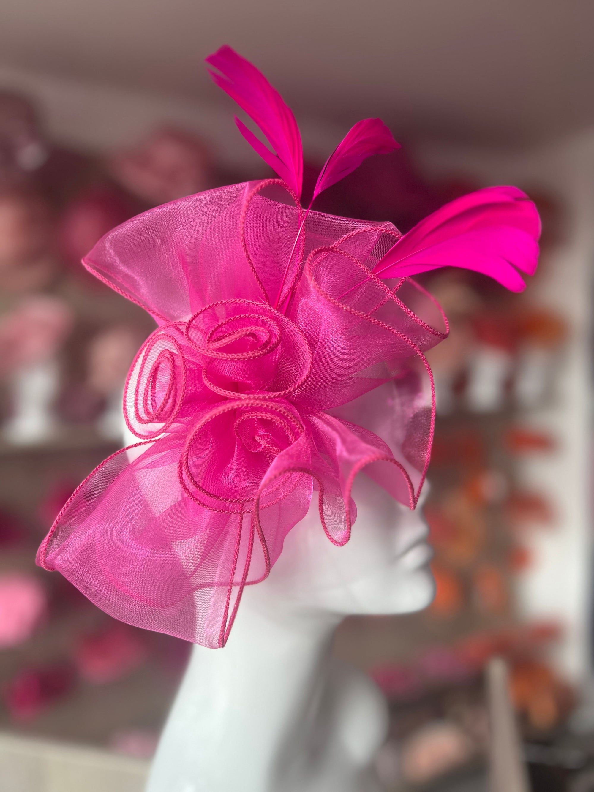 Pearlescent Pink Chiffon Flower Fascinator With Feathers-Fascinators Direct