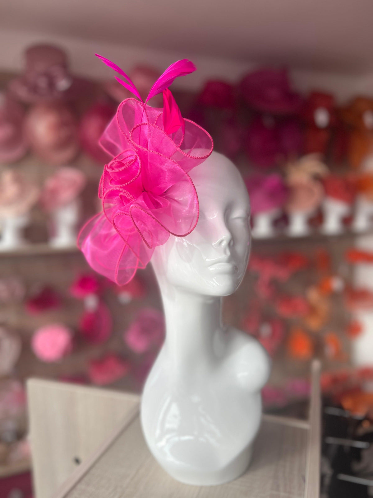 Pearlescent Pink Chiffon Flower Fascinator With Feathers-Fascinators Direct