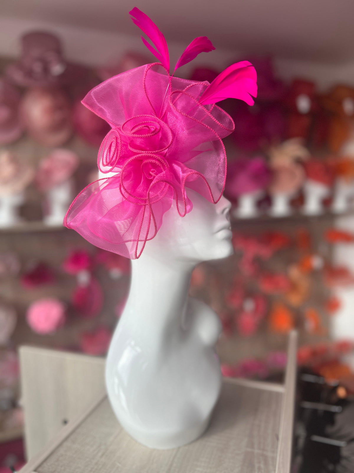 Pearlescent Pink Chiffon Flower Fascinator With Feathers-Fascinators Direct