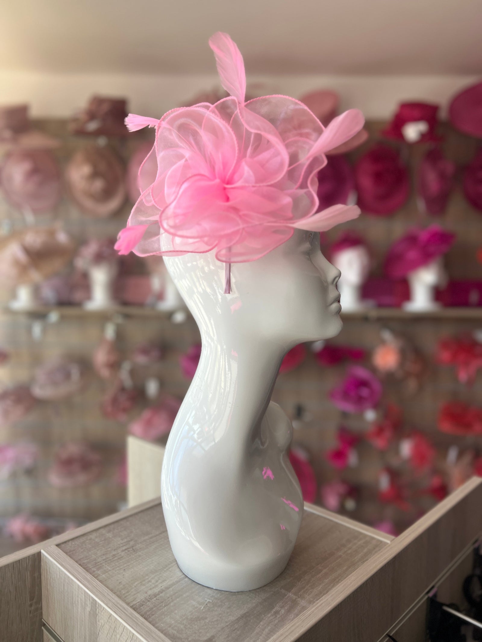 Pearlescent Rose Pink Chiffon Flower Fascinator-Fascinators Direct