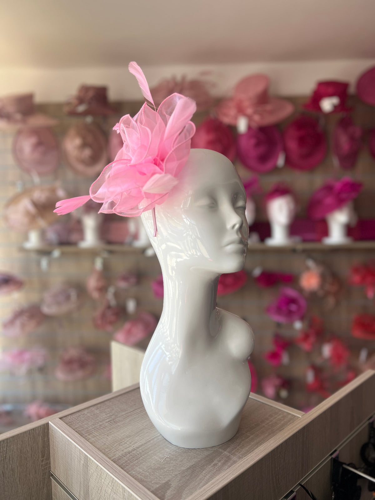 Pearlescent Rose Pink Chiffon Flower Fascinator-Fascinators Direct