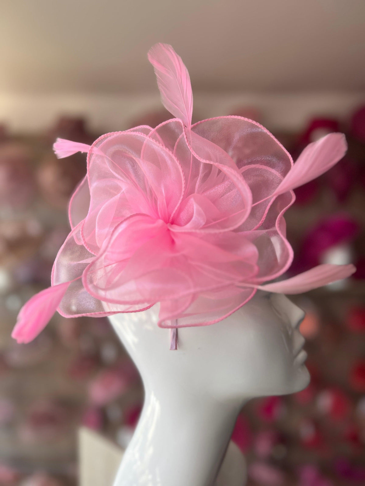 Pearlescent Rose Pink Chiffon Flower Fascinator-Fascinators Direct