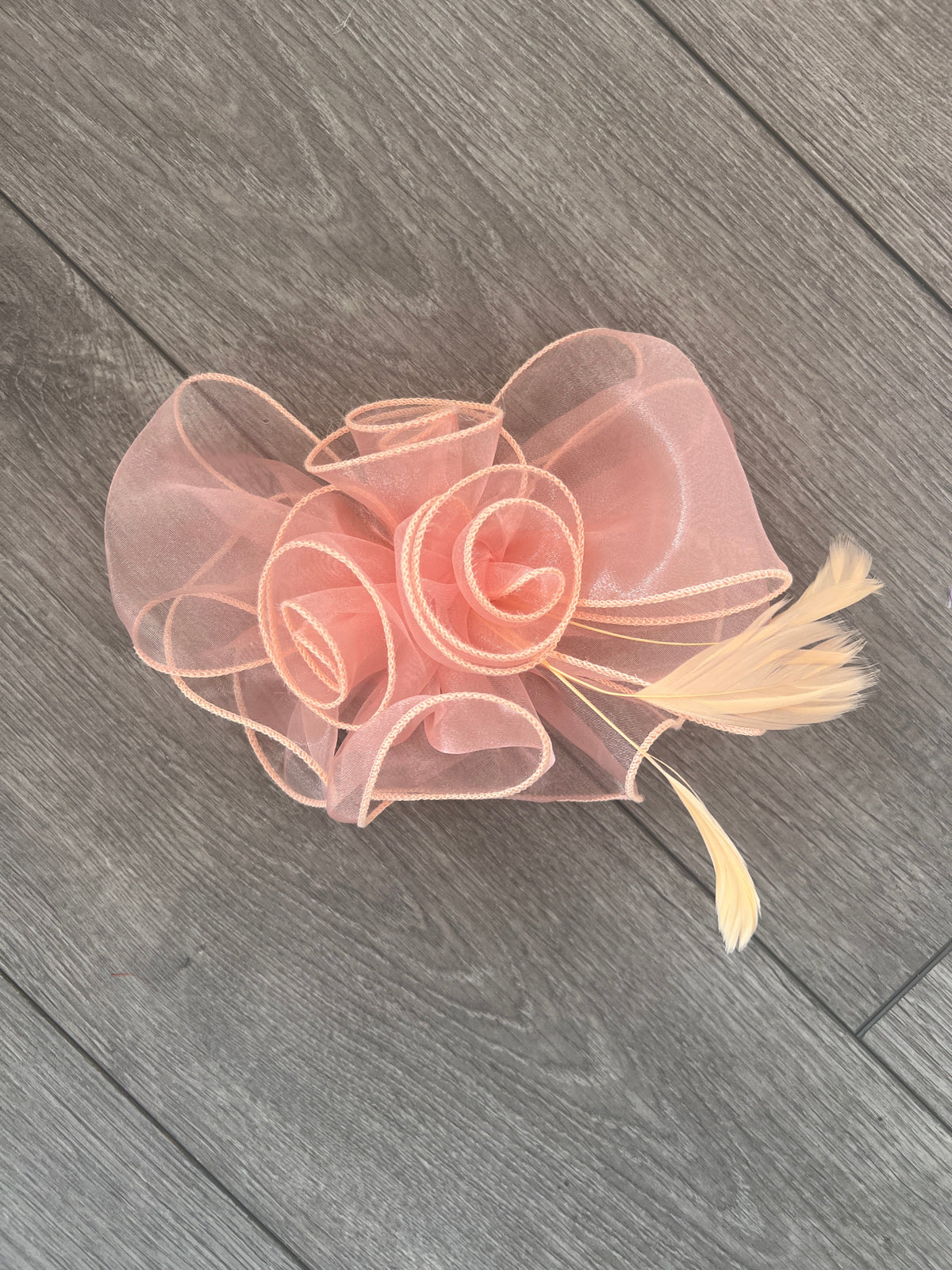 Pearlescent Rose Pink Chiffon Flower Fascinator With Feathers-Fascinators Direct