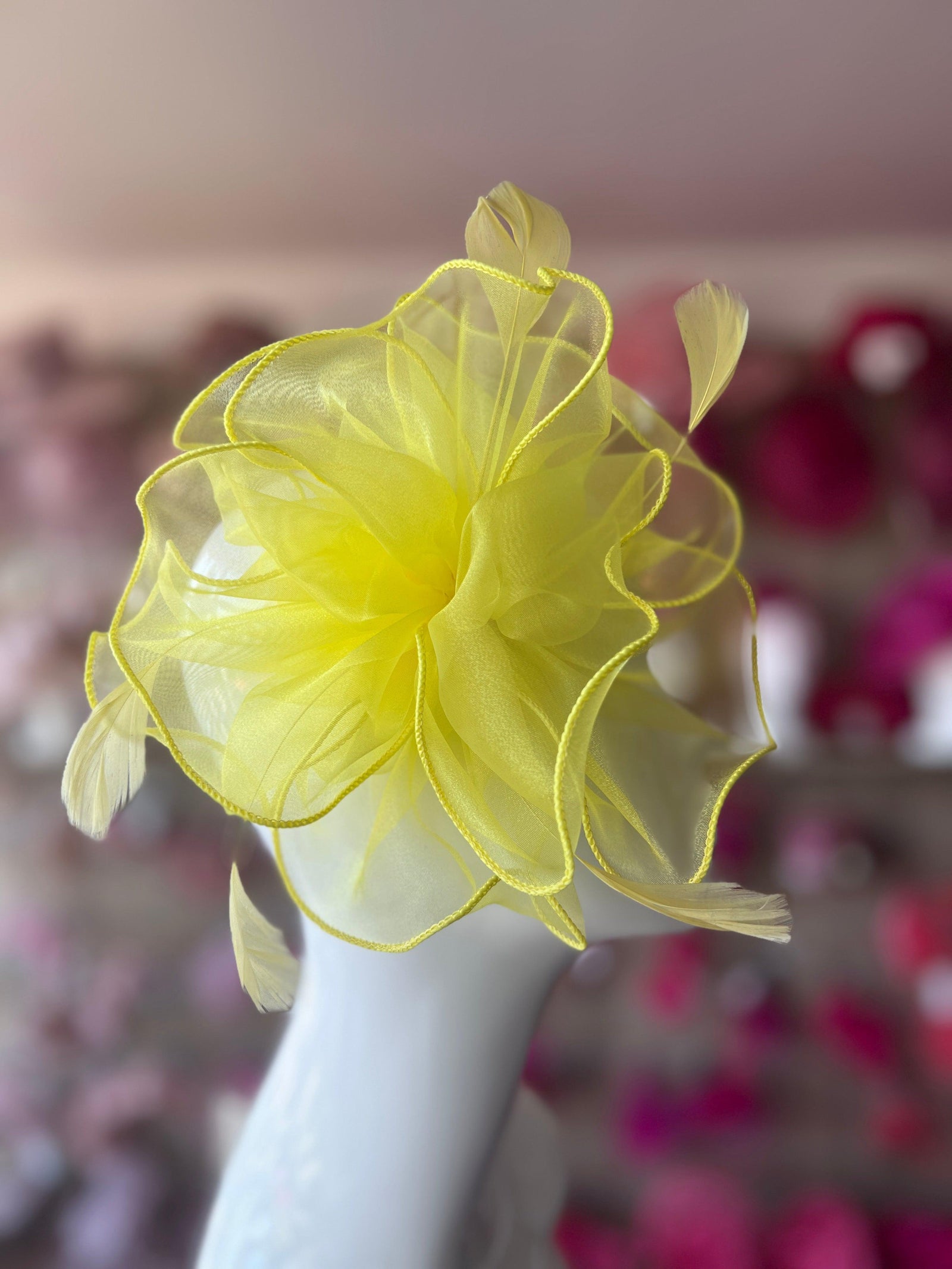 Pearlescent Yellow Chiffon Flower Fascinator-Fascinators Direct