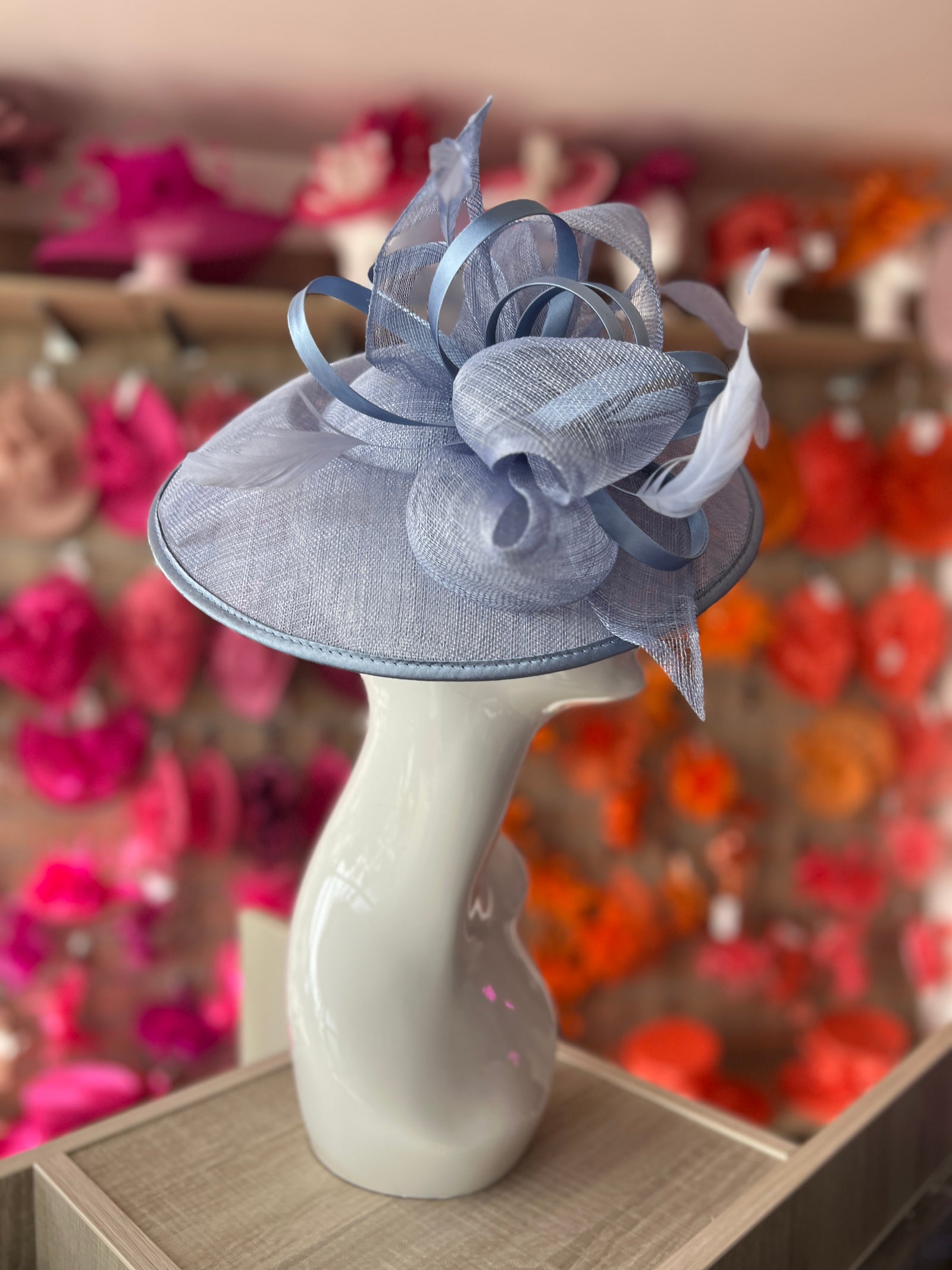 Periwinkle Saucer Hatinator With Decorative Bow-Fascinators Direct