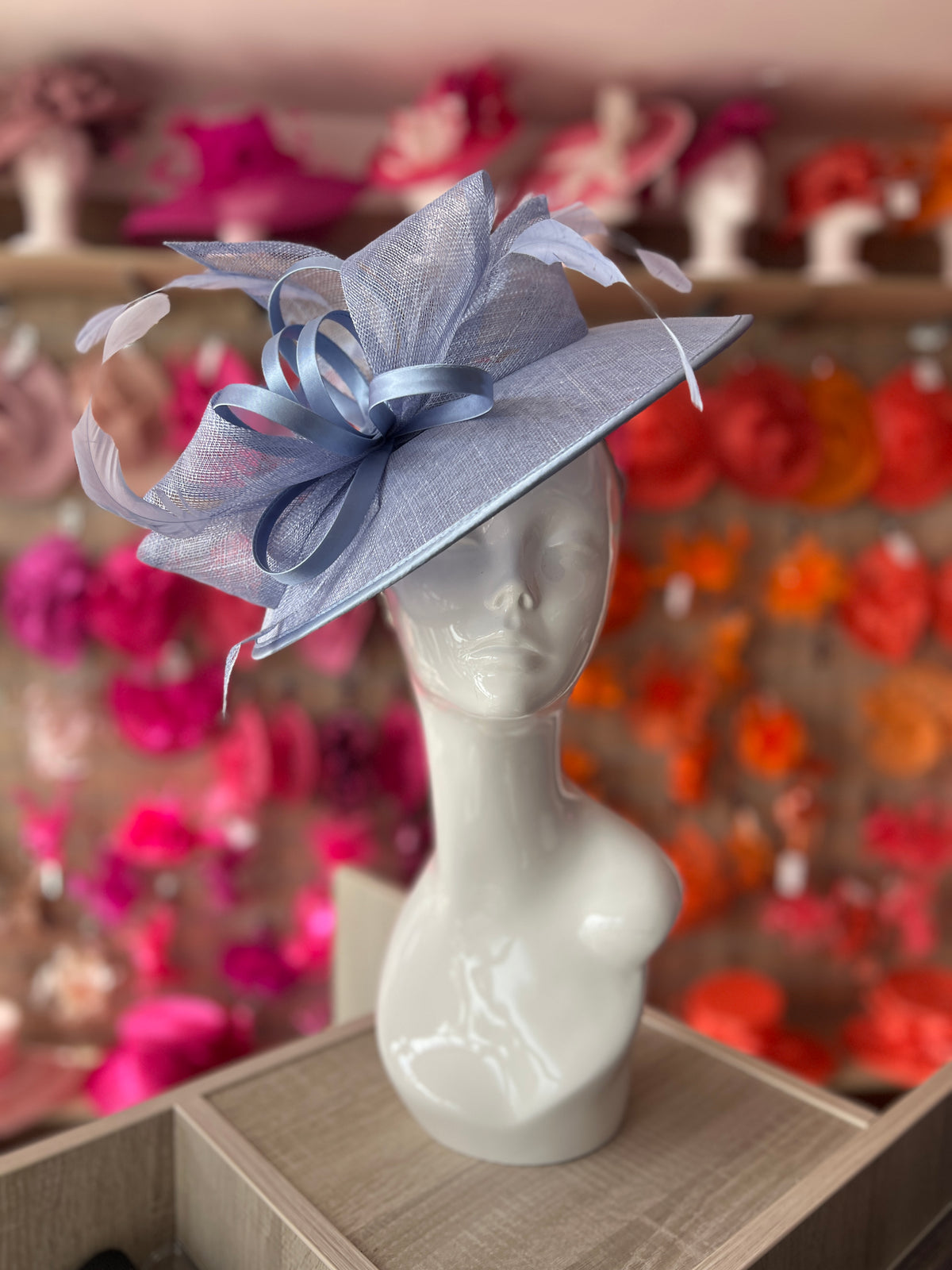 Periwinkle Saucer Hatinator With Decorative Bow-Fascinators Direct