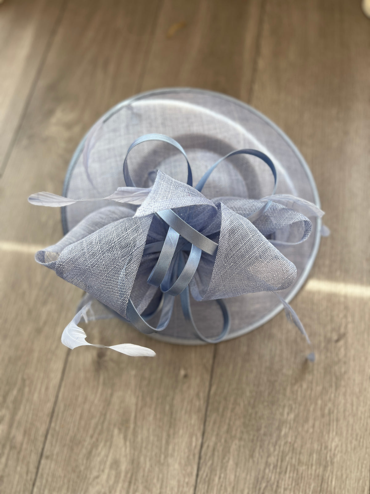 Periwinkle Saucer Hatinator With Decorative Bow-Fascinators Direct