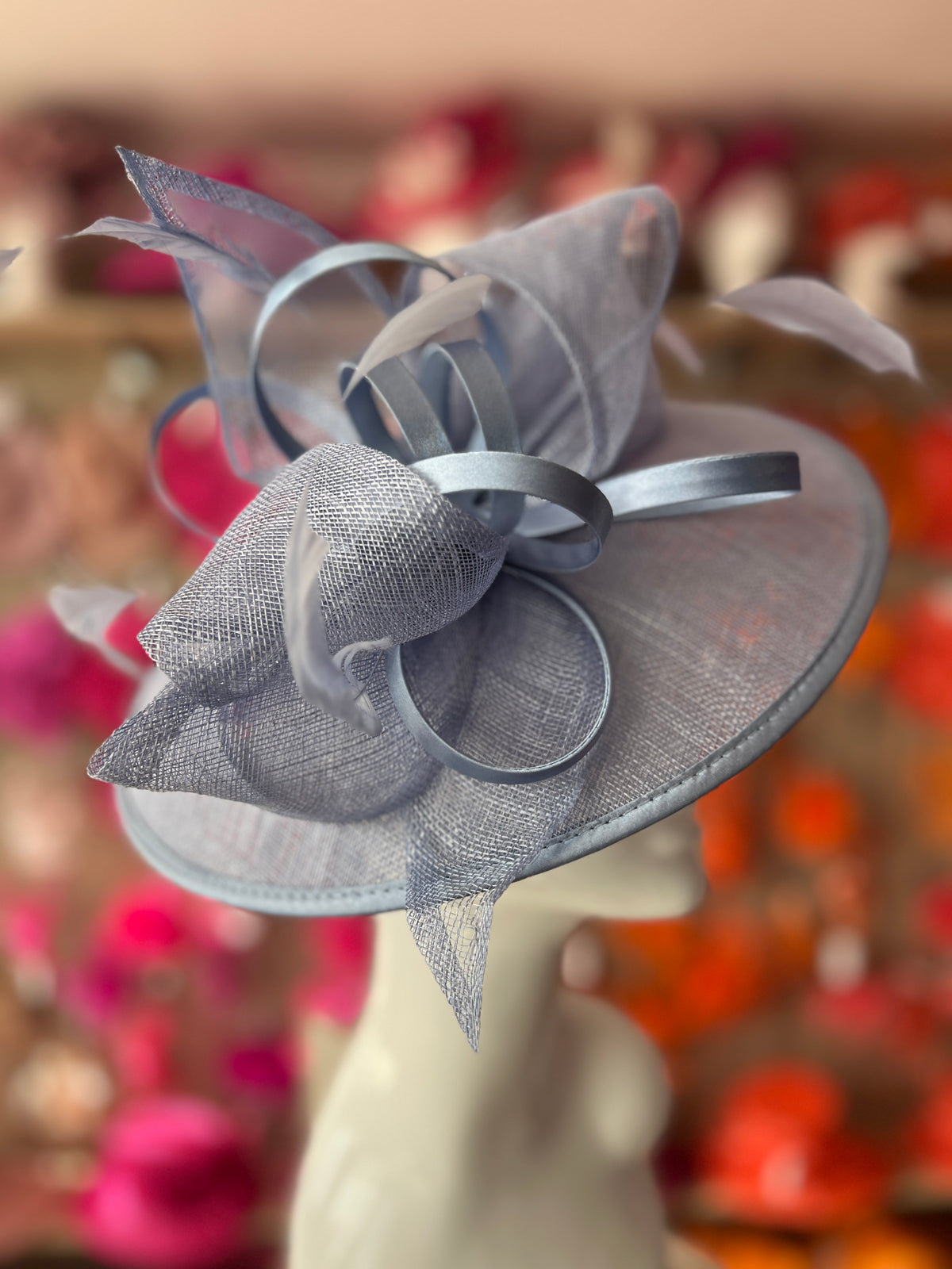 Periwinkle Saucer Hatinator With Decorative Bow-Fascinators Direct